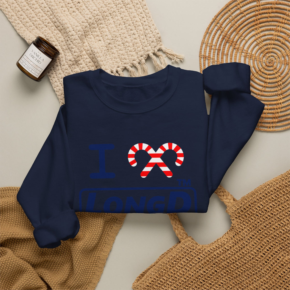 I candy cane LongD Chicago positive official basic navy front-back logo crewneck sweatshirt