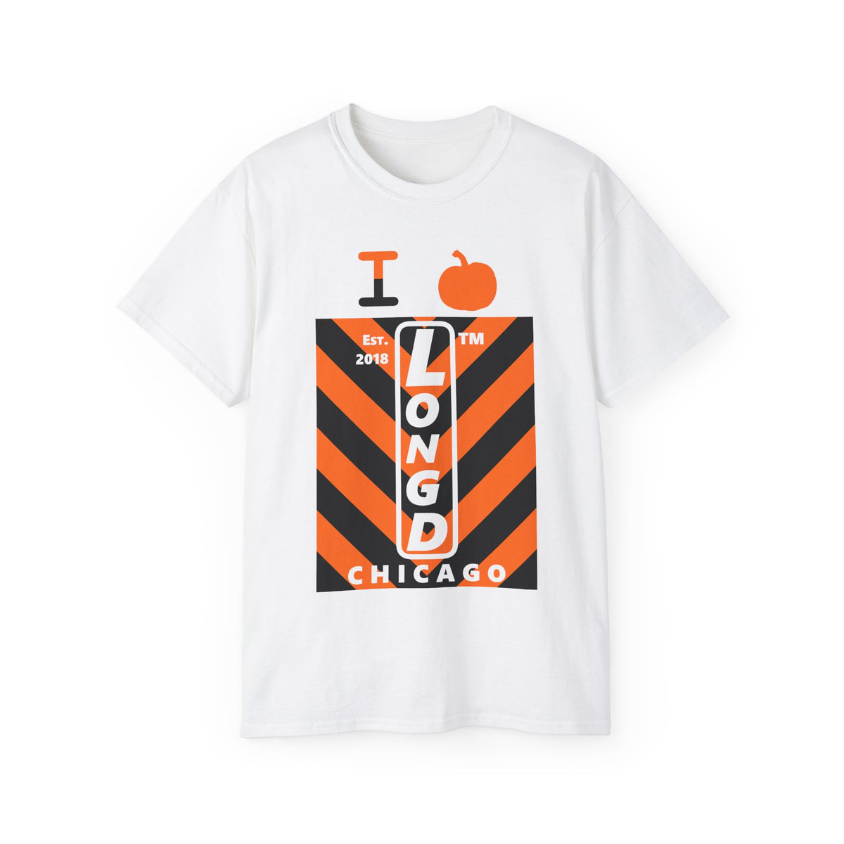 I pumpkin LongD Chicago negative upright downward chevron logo cotton tee