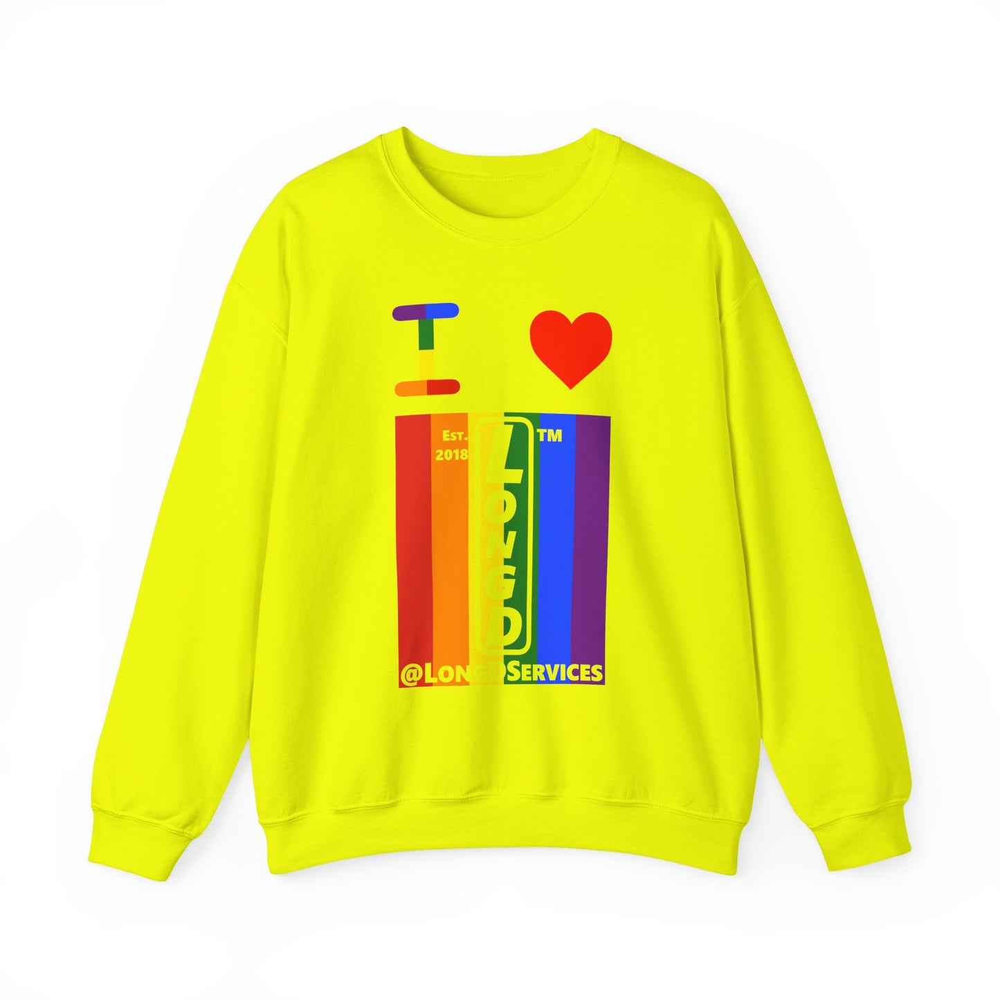 I Luv LongD negative vertical 6-striped tag upright logo crewneck sweatshirt