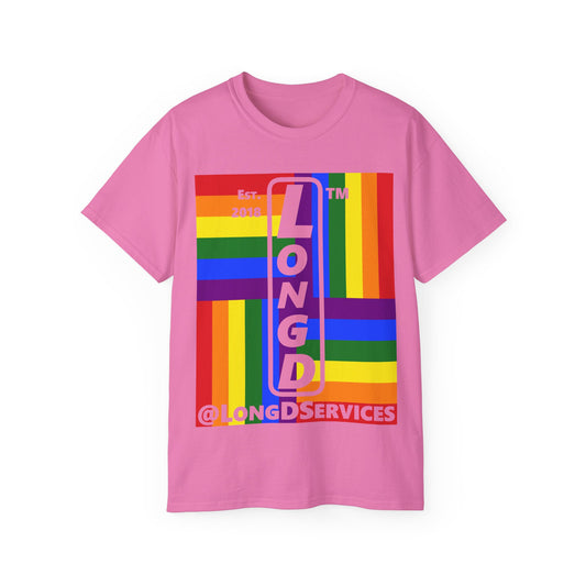 I Luv LongD Cotton Tee negative windmill tag upright logo (Pride colors)