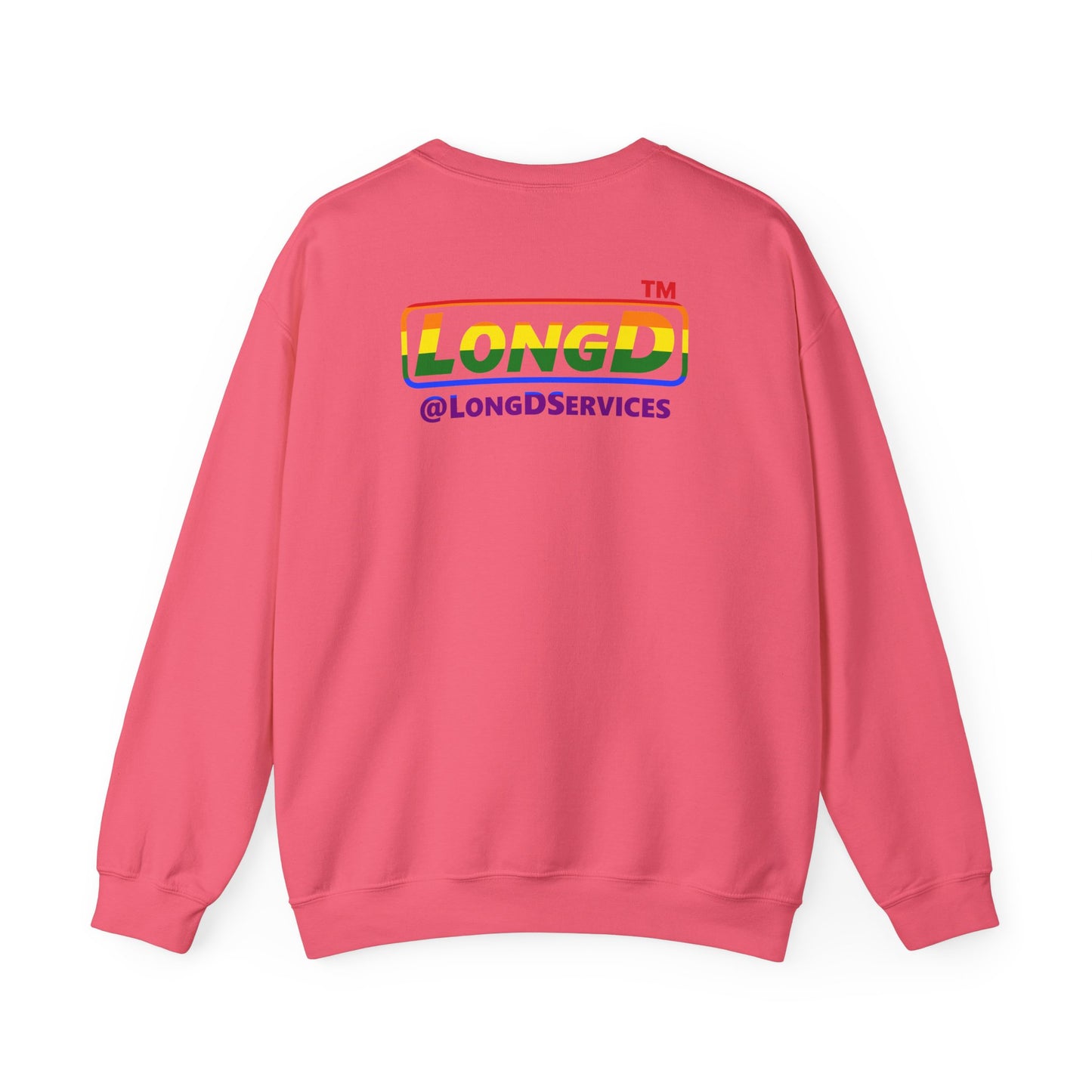 I Luv LongD positive horizontal striped front-back Chicago logo crewneck sweatshirt (Pride colors)