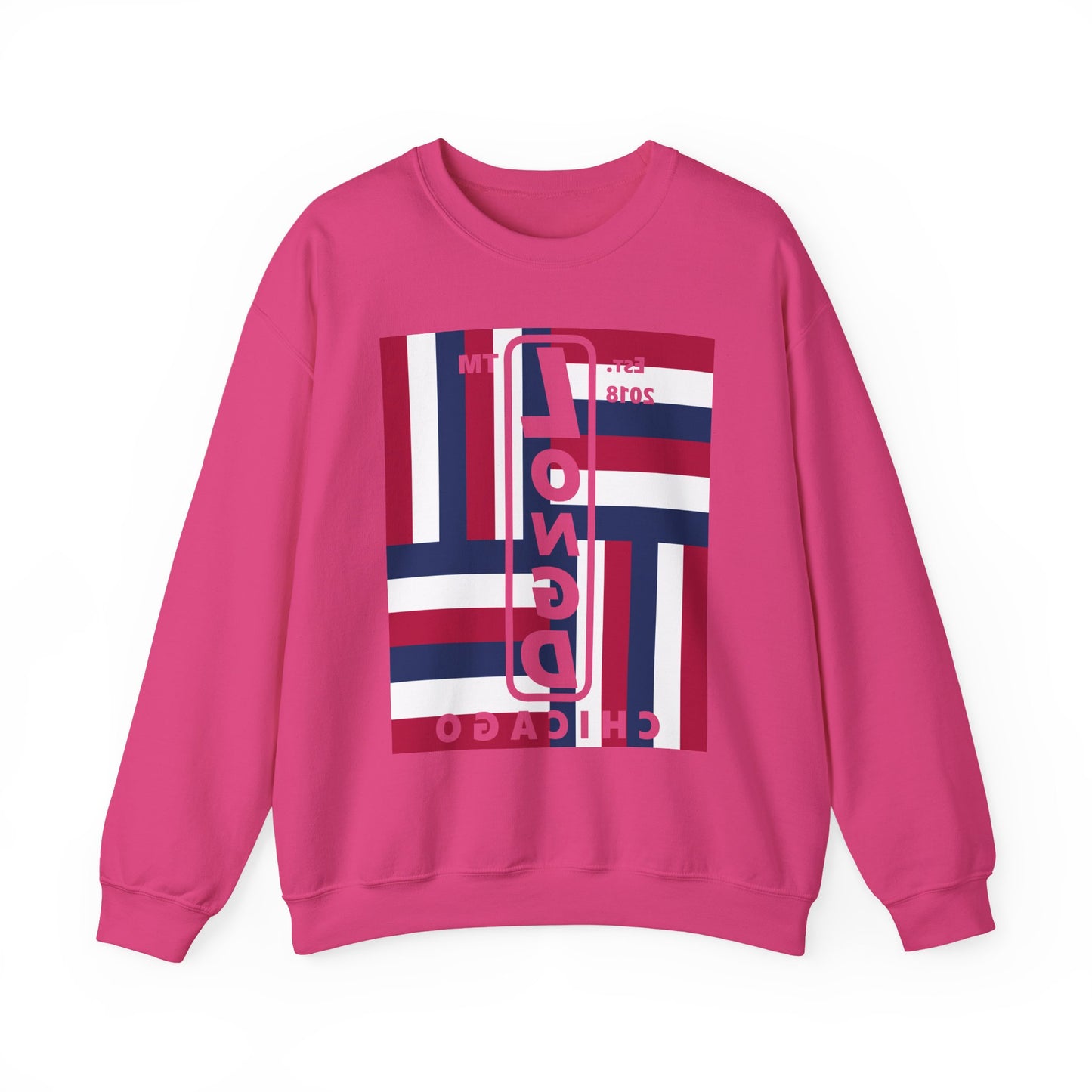 LongD negative rotated windmill Chicago front-back upright logo crewneck sweatshirt (patriotic colors)