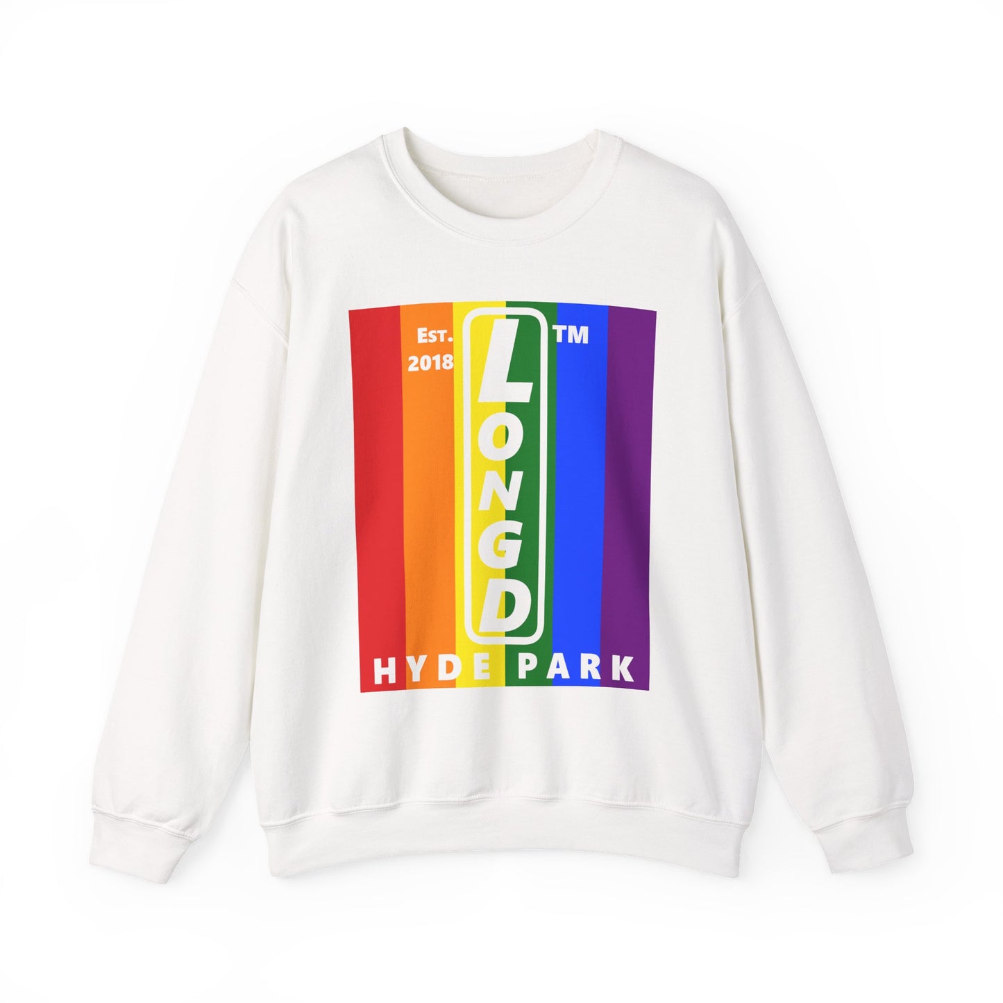 LongD negative cropped flag Hyde Park upright logo crewneck sweatshirt (Pride colors)