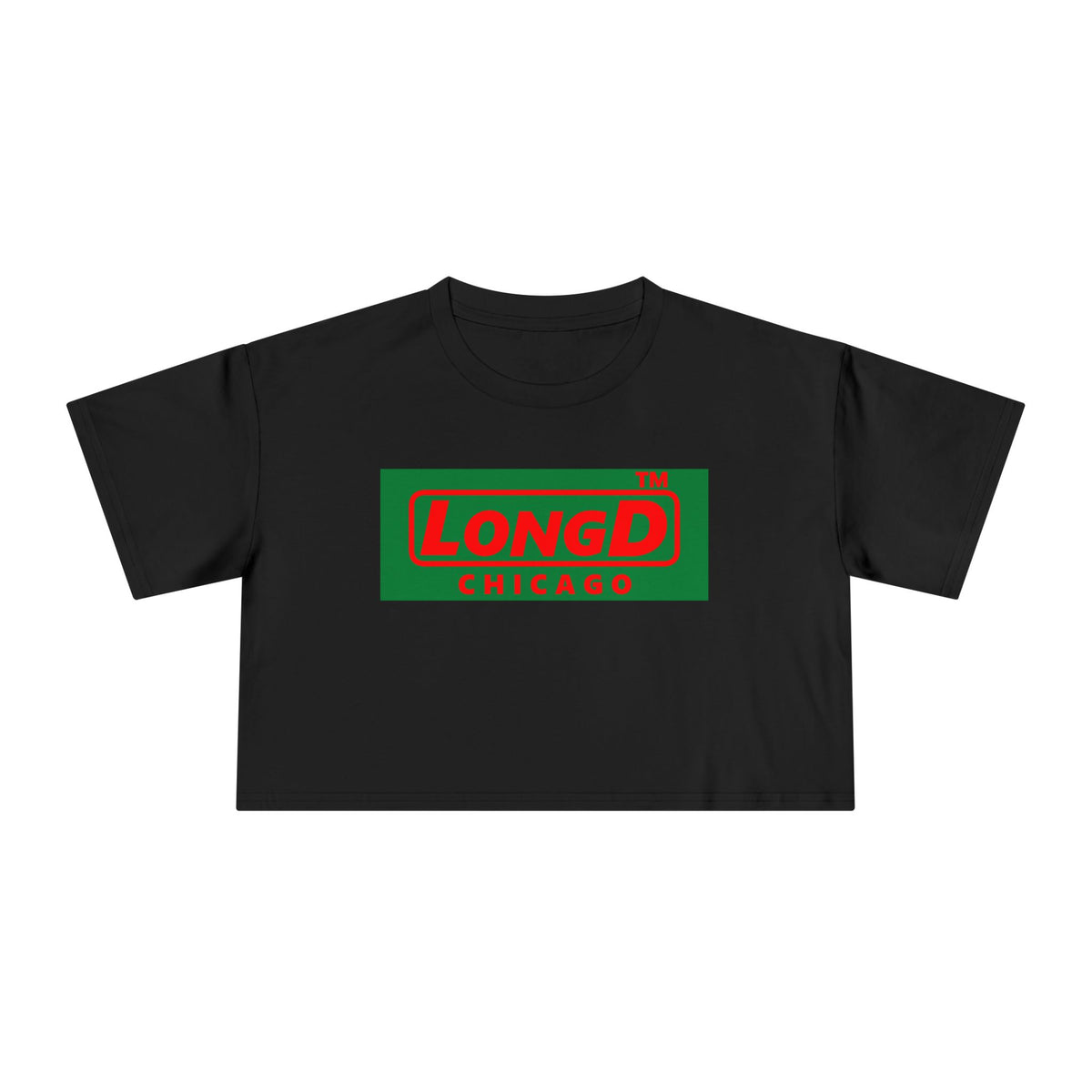 LongD Chicago logo positive red on negative green (Xmas colors) crop tee