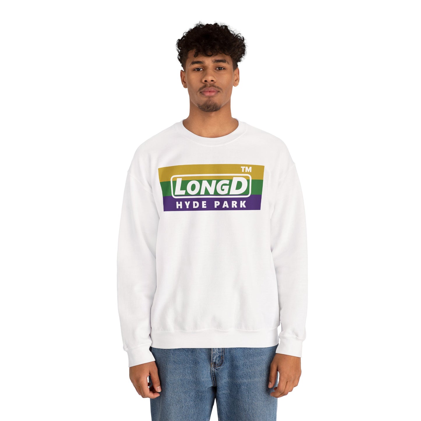 LongD negative striped Hyde Park logo crewneck sweatshirt