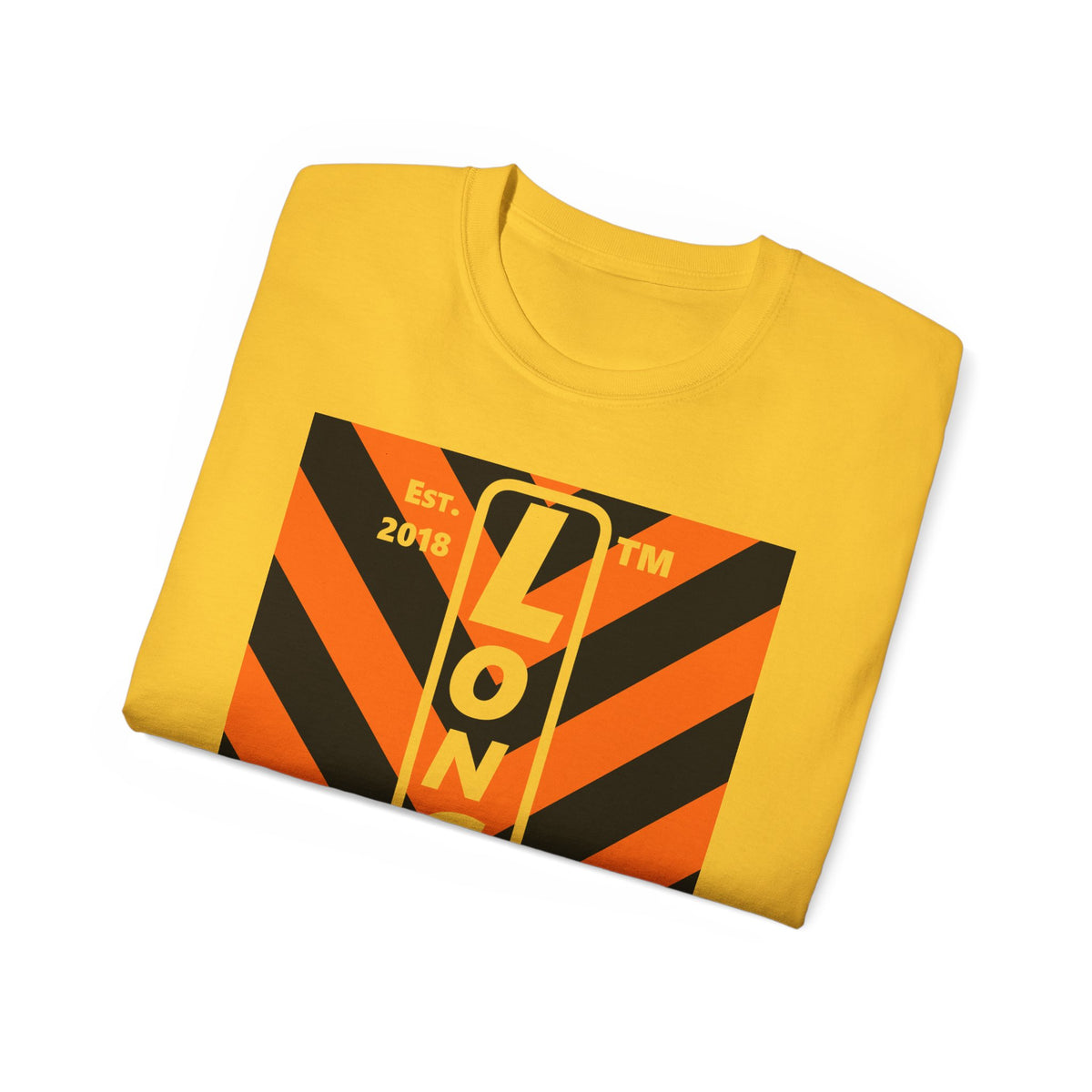 LongD Hyde Park negative upright downward chevron logo (Halloween colors) cotton tee