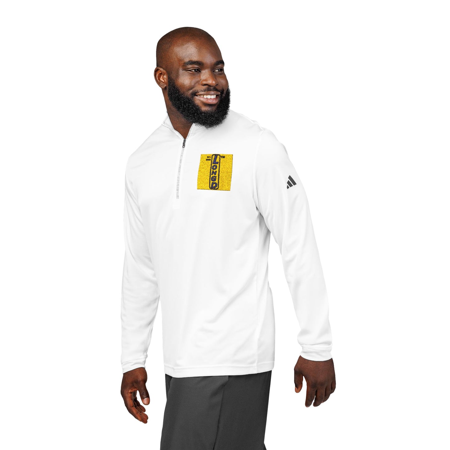Embroidered adidas® Quarter-Zip pullover official logo upright