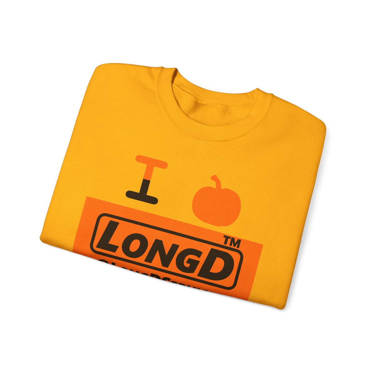 I pumpkin LongD Tag logo positive black on negative orange crewneck sweatshirt