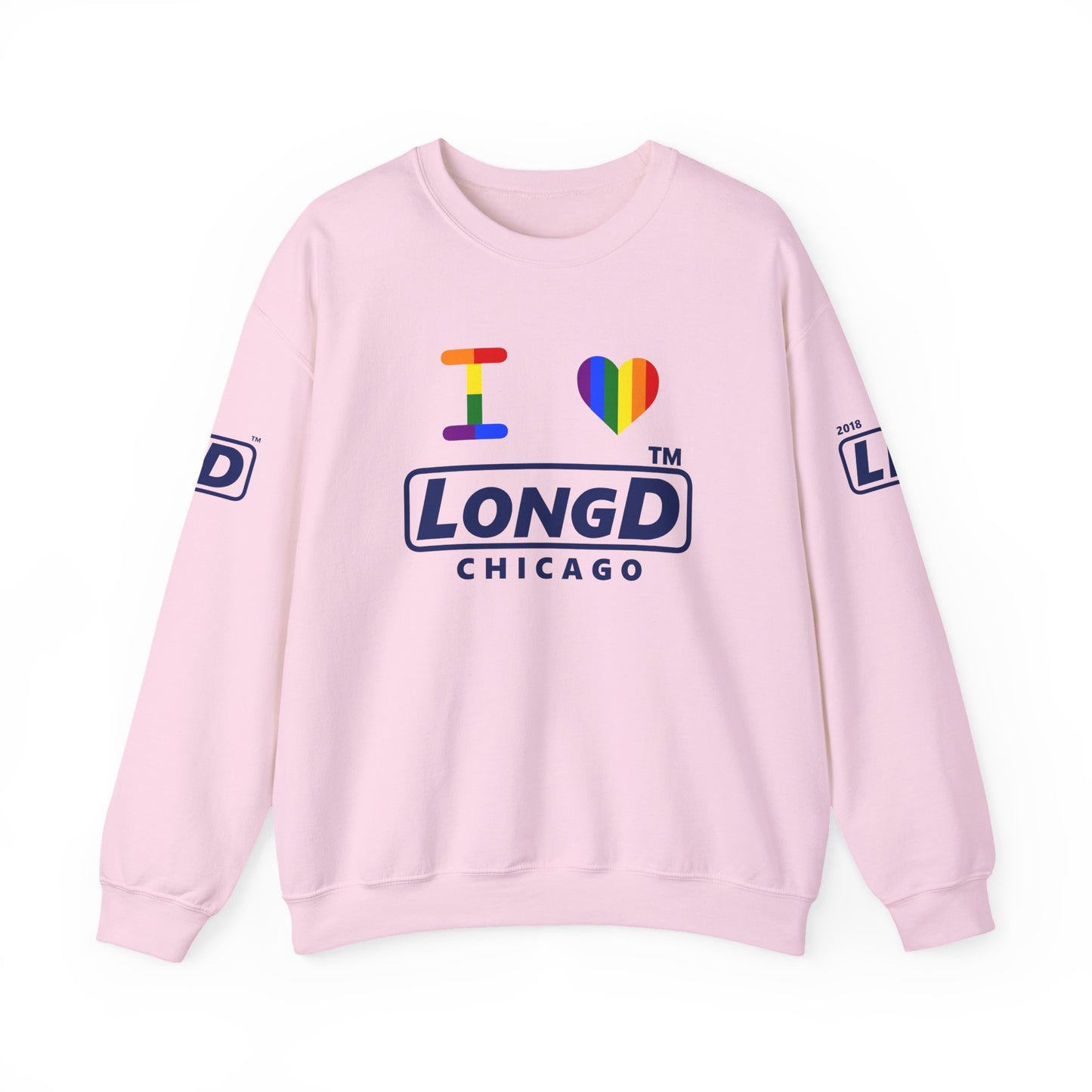 I Luv LongD official basic 4-print Chicago logo crewneck sweatshirt with Pride heart