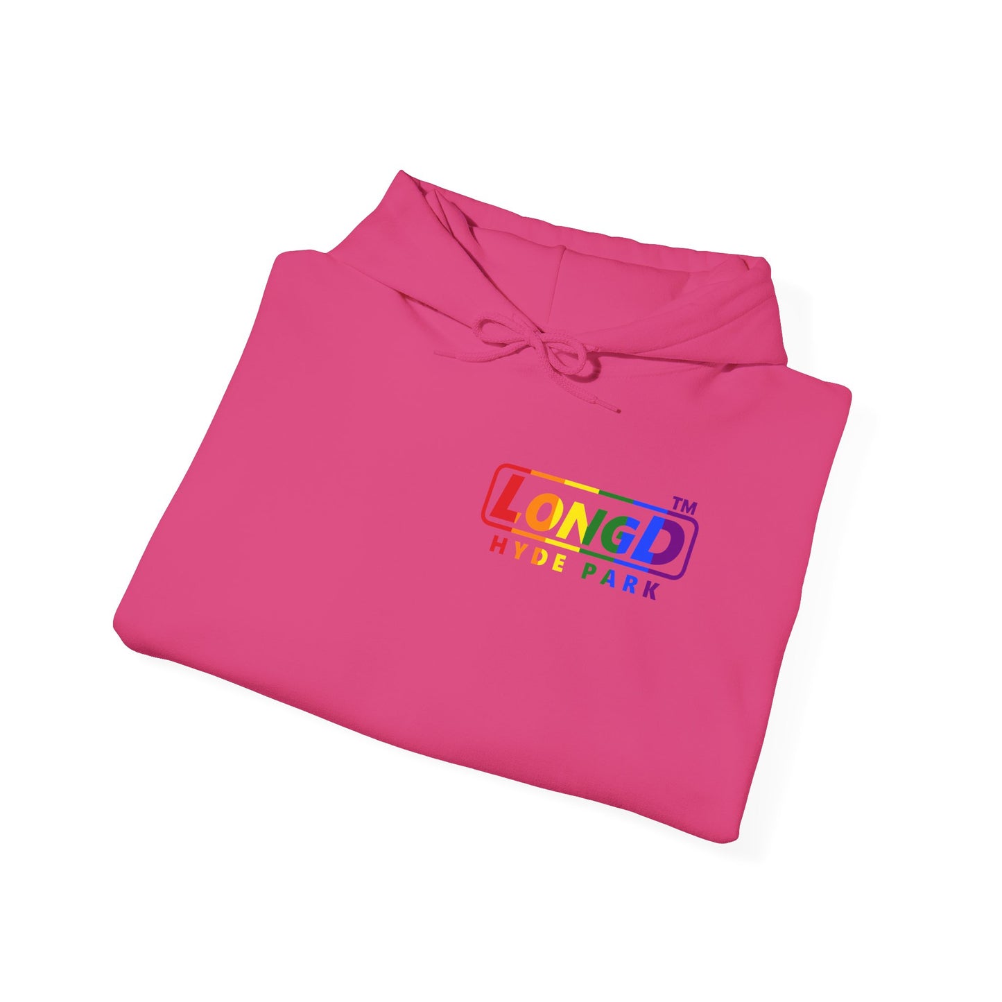 LongD® positive vertical striped single-breasted Hyde Park logo hoodie (Pride colors)