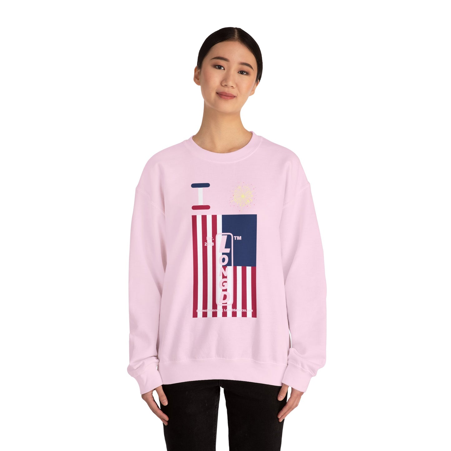 I Burst LongD negative cropped flag tag-domain upright logo crewneck sweatshirt