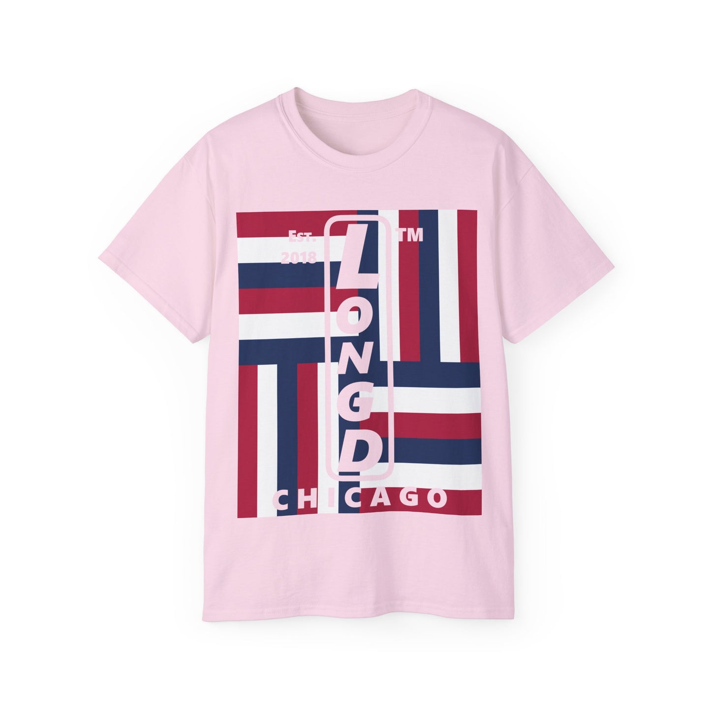 LongD cotton tee negative windmill Chicago upright logo (Patriotic colors)