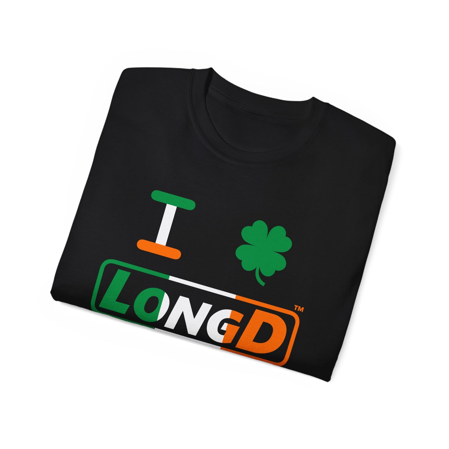 I Clover LongD® Logo Cotton Tee (St. Patrick's Day -Irish Green, White and Irish Orange thirds with 4-leaf clover)