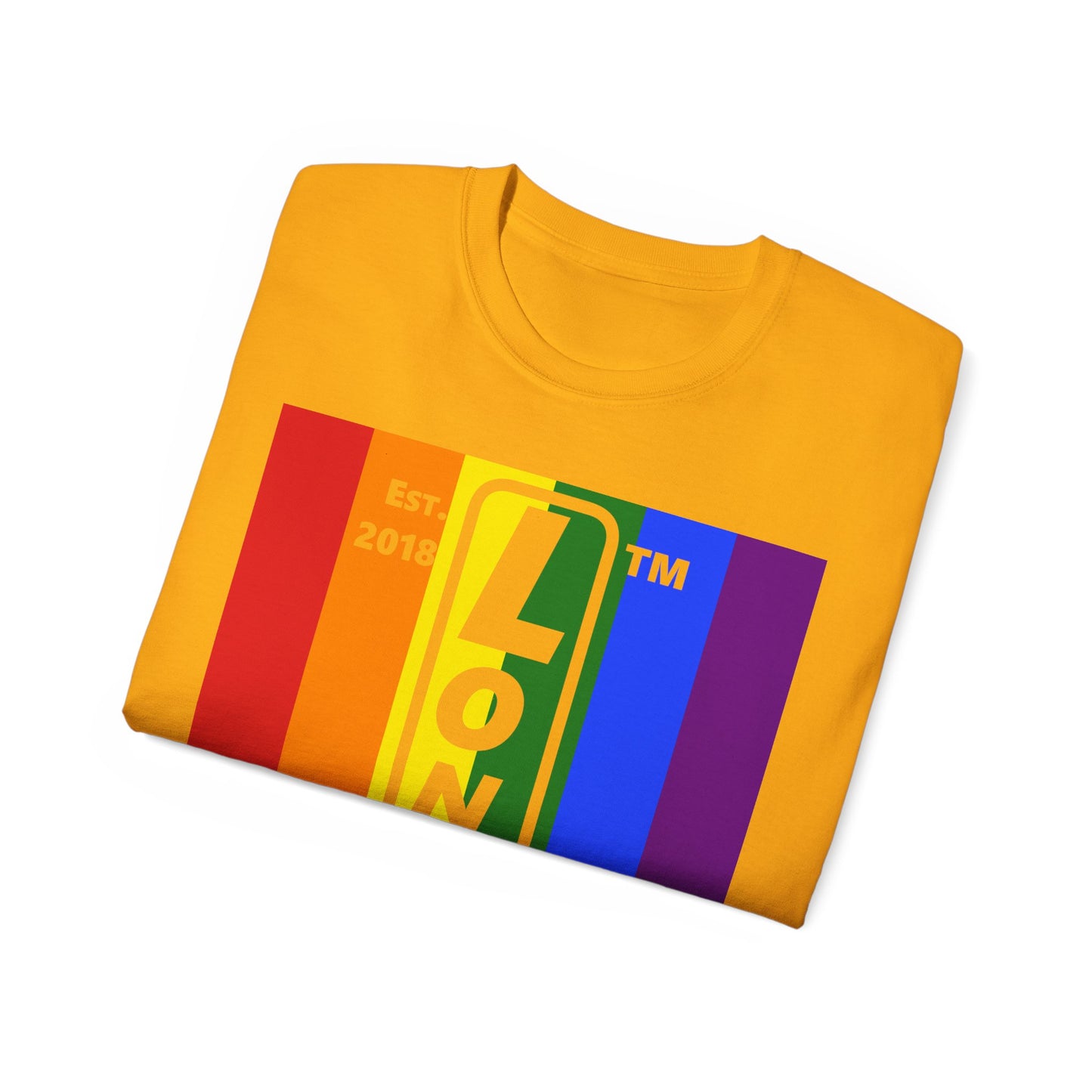 LongD Cotton Tee negative vertical striped Chicago upright logo (Pride colors)