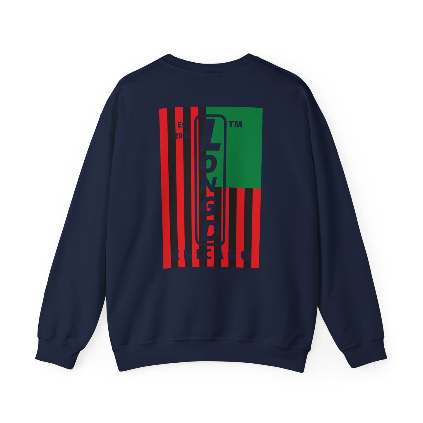 LongD negative cropped flag single-breasted front-back Chicago upright logo crewneck sweatshirt (Juneteenth colors)