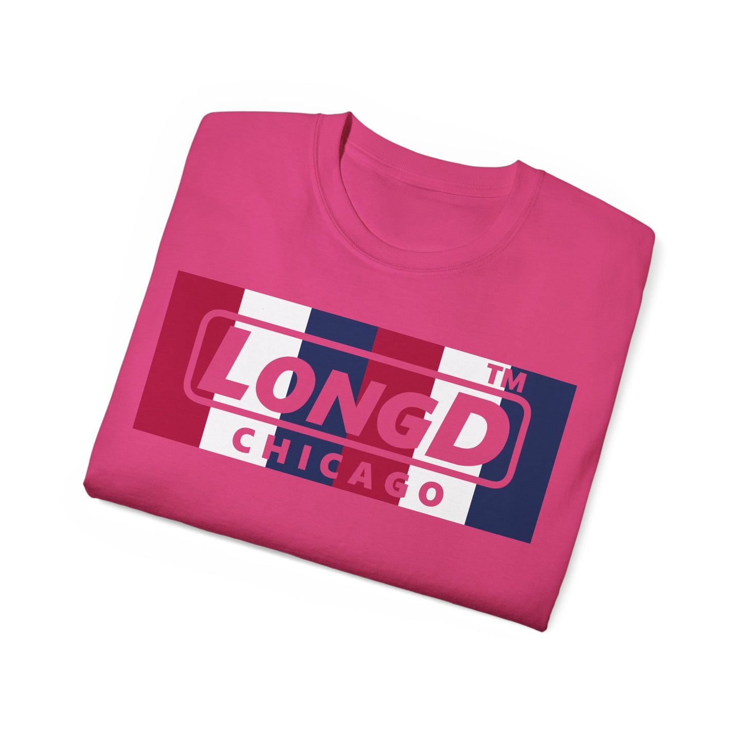 LongD negative vertical 6-striped Chicago logo cotton tee (patriotic colors)