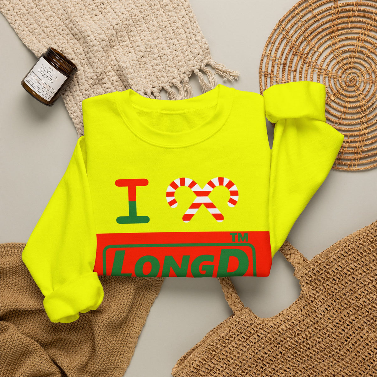 I candy cane LongD Hyde Park logo positive green on negative red crewneck sweatshirt
