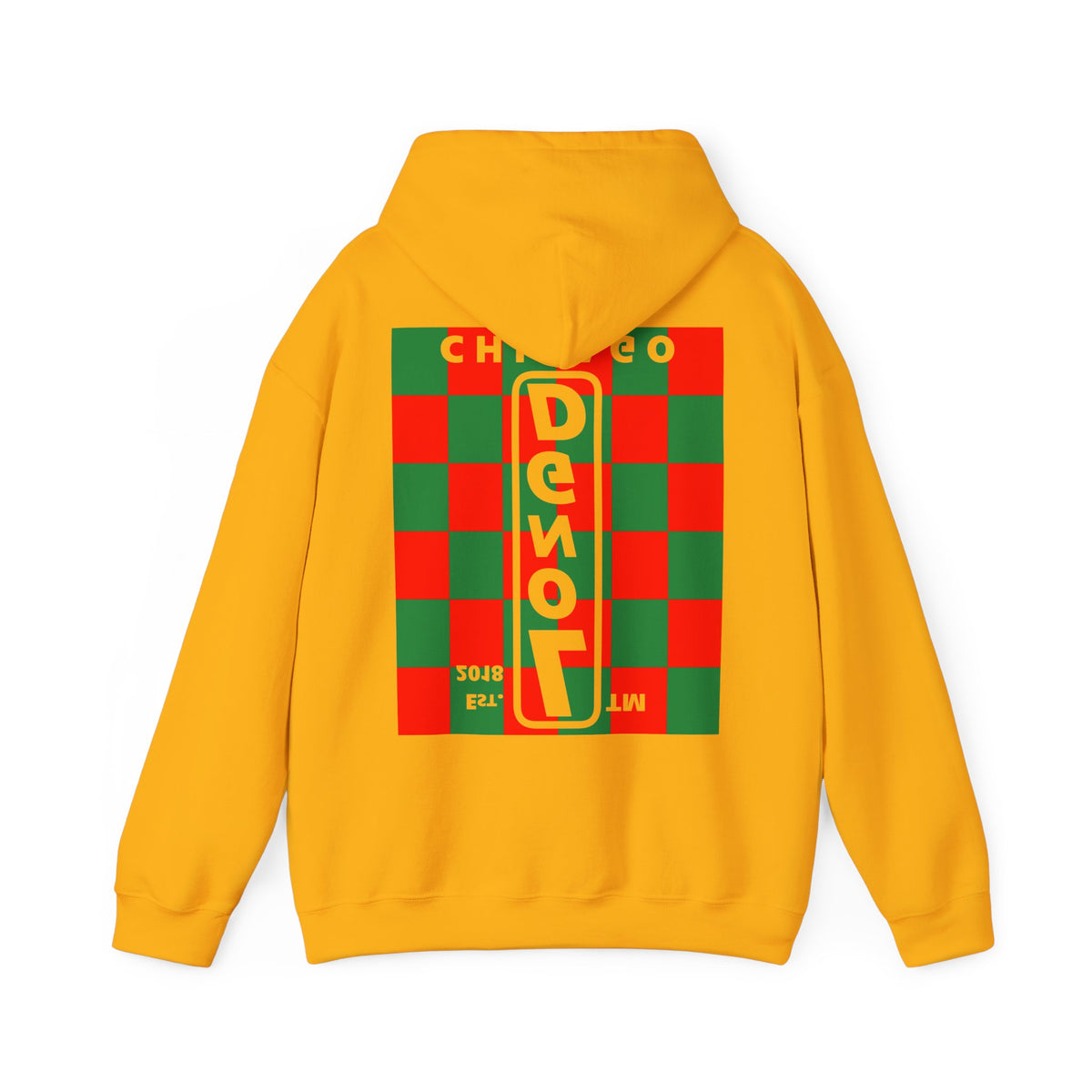 LongD Chicago negative upright checkered front-back logo (Xmas colors) hoodie