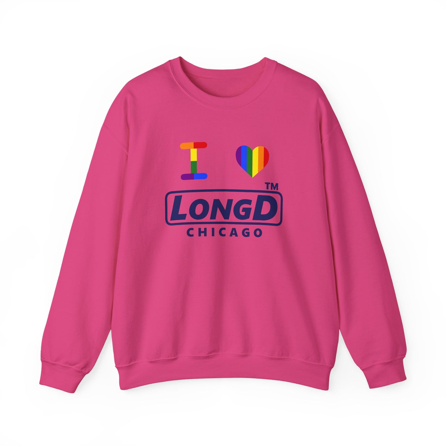I Luv LongD official basic Chicago logo crewneck sweatshirt with Pride heart