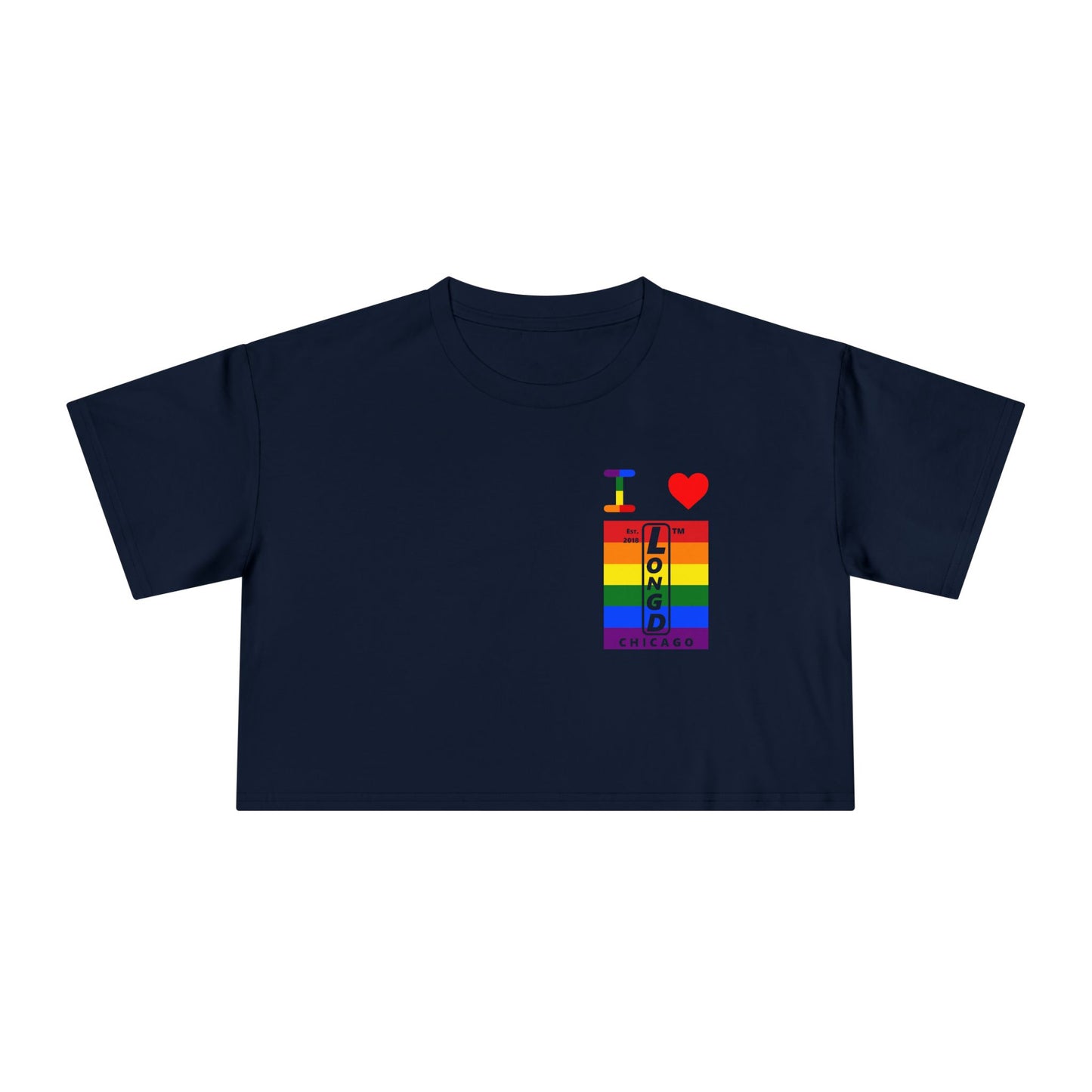I Luv LongD Negative horizontal 6-striped upright single-breasted Chicago logo crop tee (Pride colors)