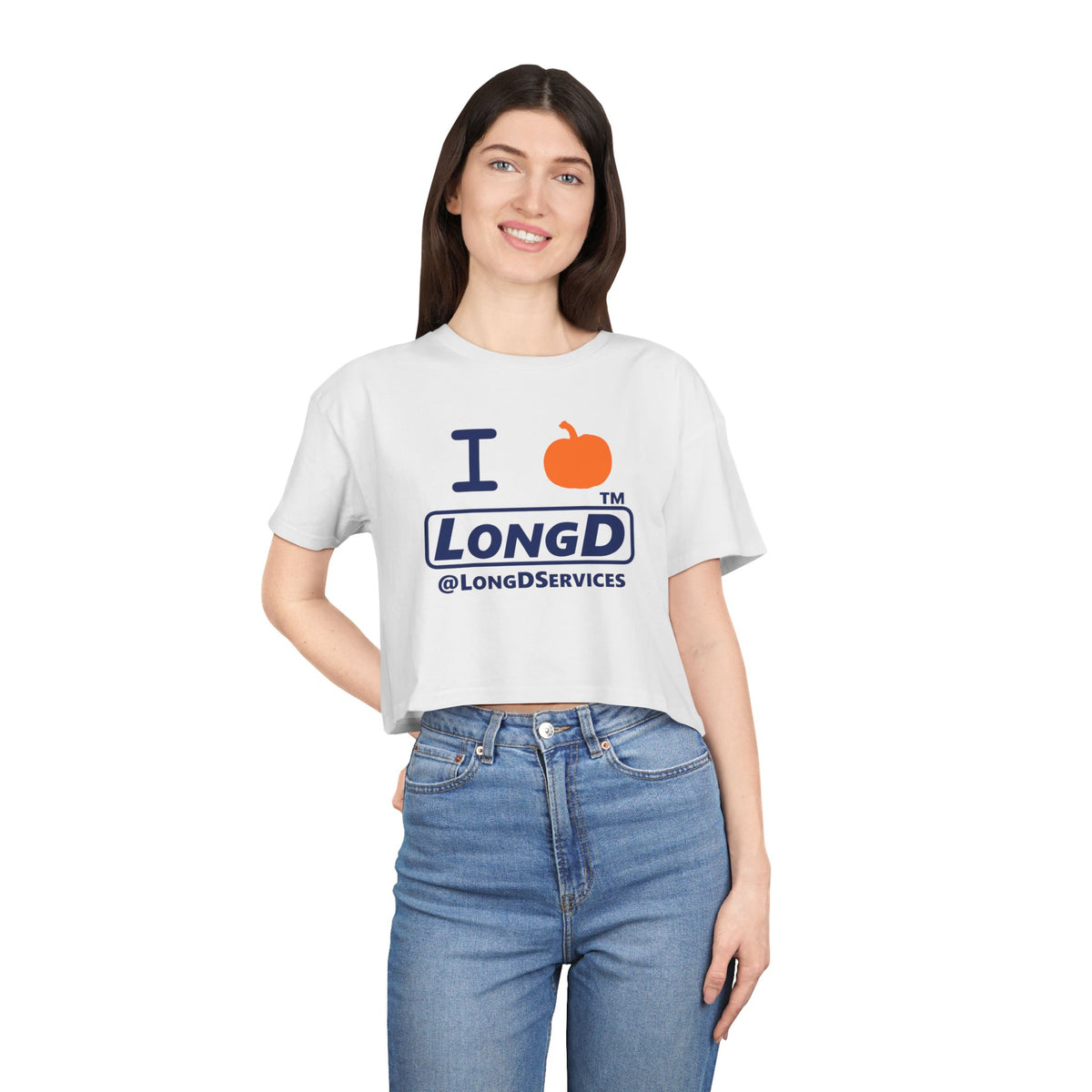 I pumpkin LongD Tag positive basic Navy (002060) logo crop tee