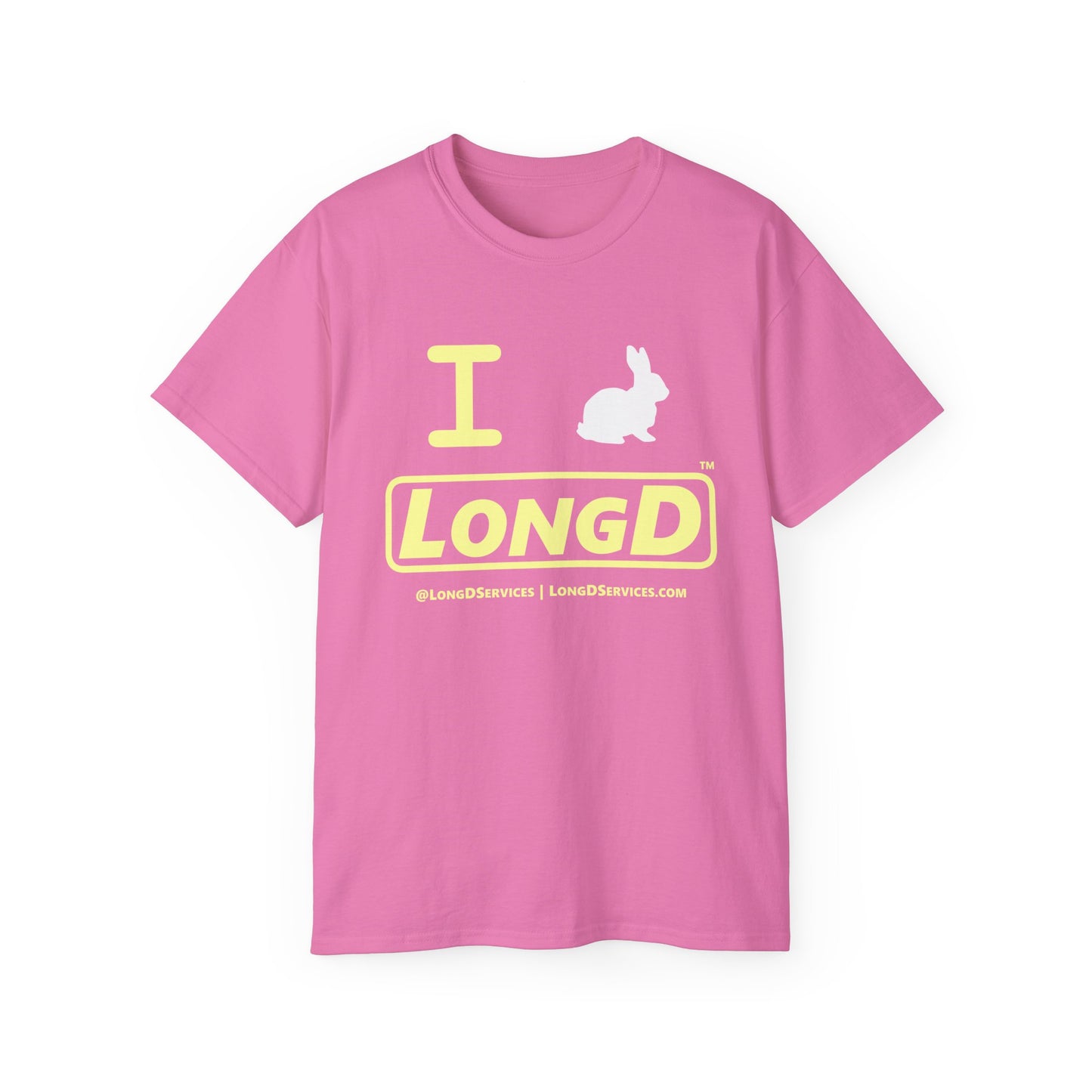 I Bunny LongD® Logo Cotton Tee Easter pastel yellow text (white Easter Bunny)