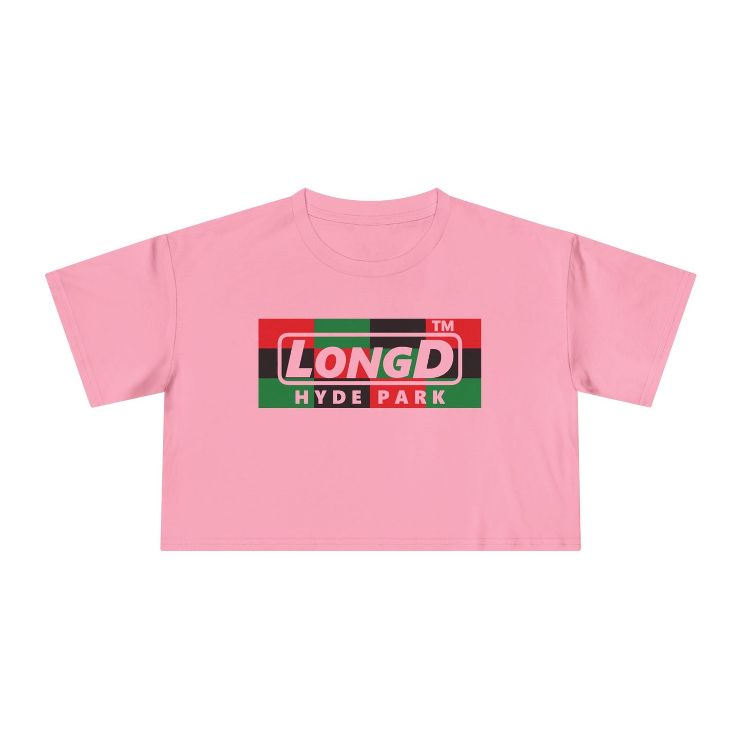LongD negative 3x4 Hyde Park logo crop tee (Juneteenth colors)