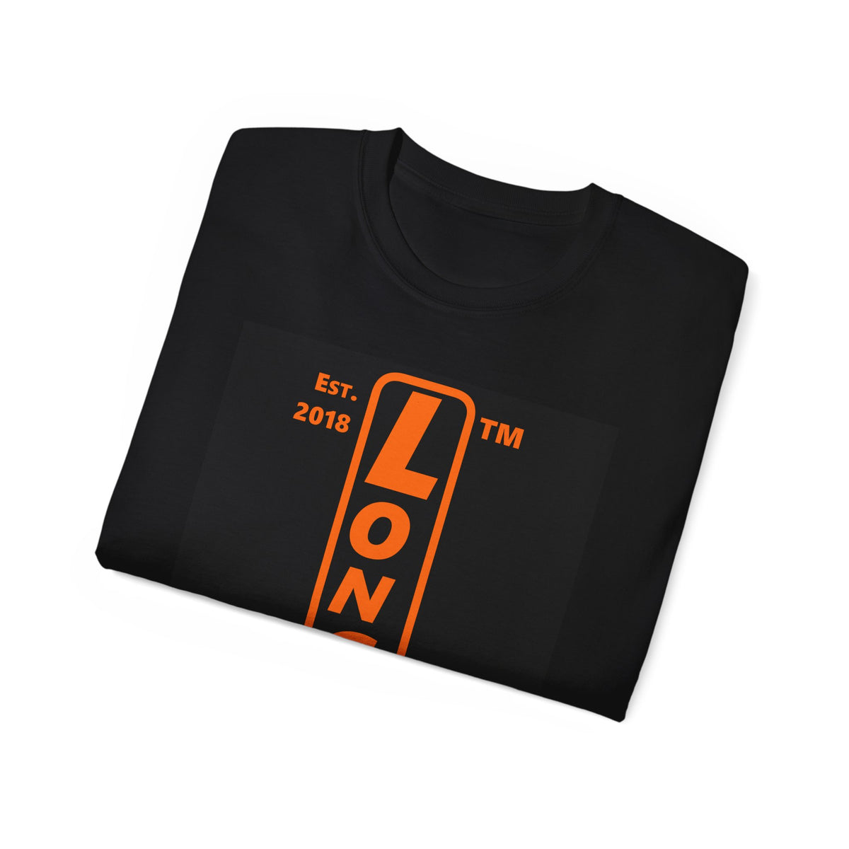 LongD Chicago upright front-back logo orange (FE7518) on Black (000000) cotton tee