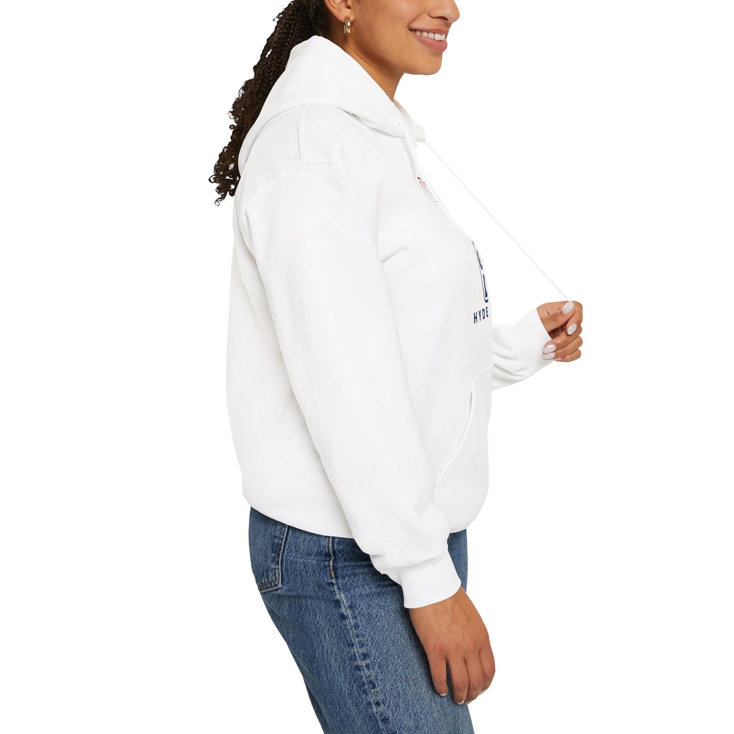 LongD® positive quarters upright Hyde Park logo hoodie (Patriotic colors)