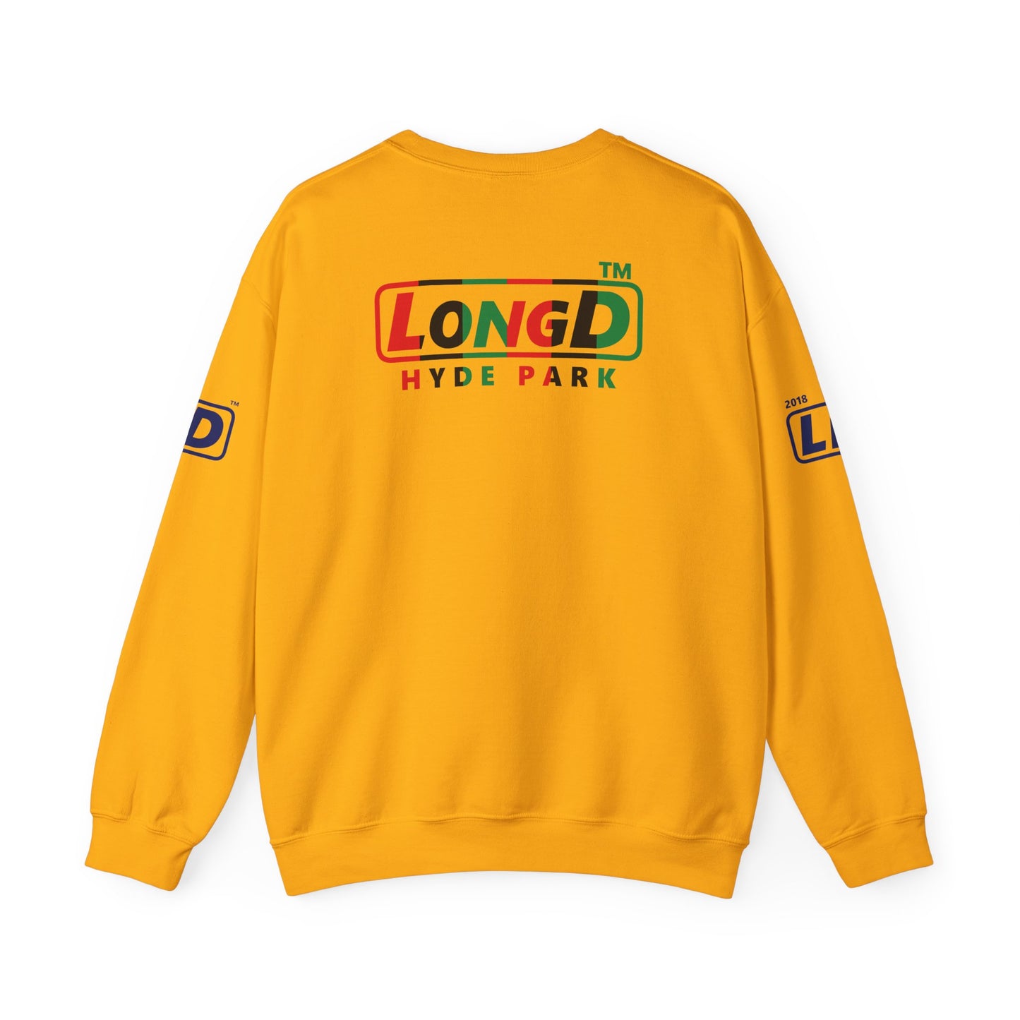 I fist LongD positive vertical 6-striped 4-print Hyde Park logo crewneck sweatshirt