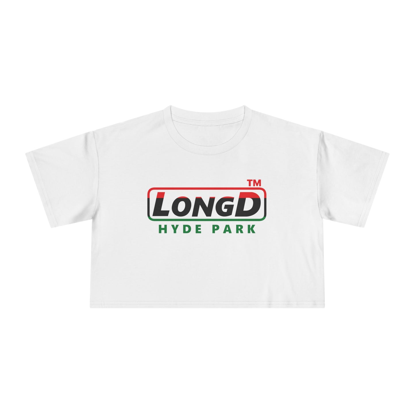 LongD positive horizontal 3-striped Hyde Park logo crop tee (Juneteenth colors)