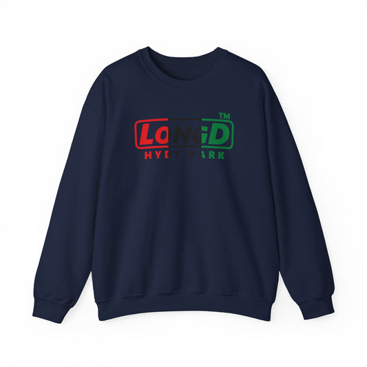 LongD positive vertical 3-striped Hyde Park logo crewneck sweatshirt (Juneteenth colors)