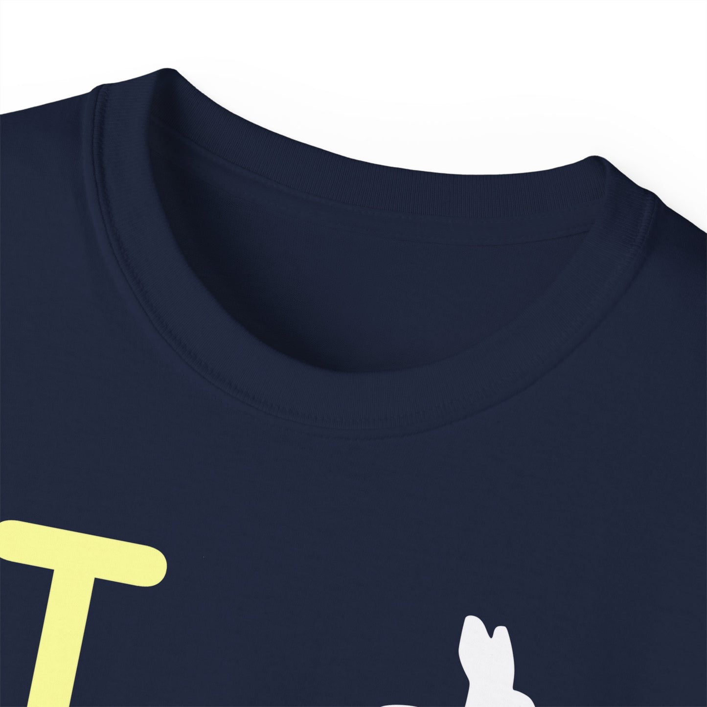 I Bunny LongD® Logo Cotton Tee Easter pastel yellow negative text (white Easter Bunny)
