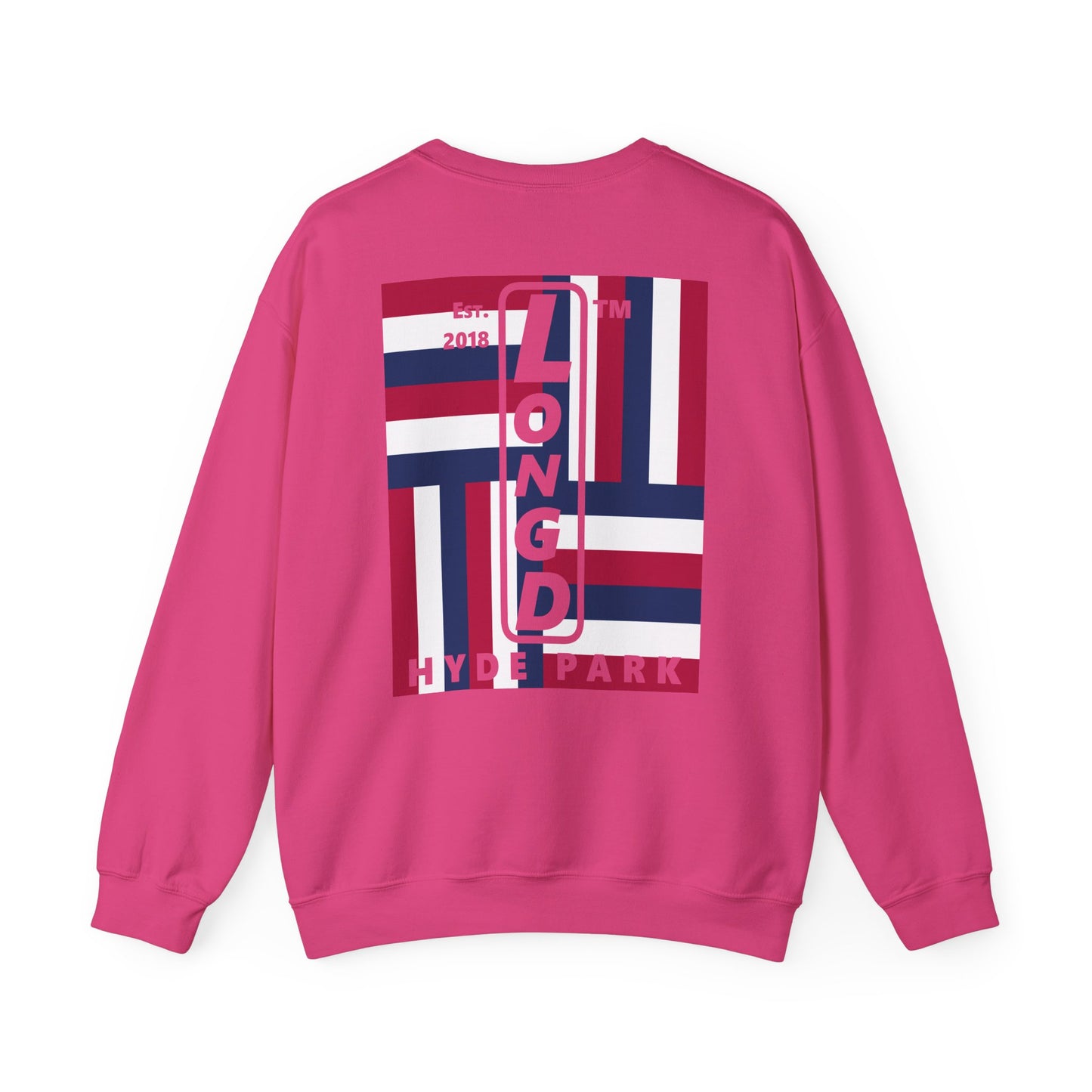 LongD negative rotated windmill Hyde Park front-back upright logo crewneck sweatshirt (patriotic colors)
