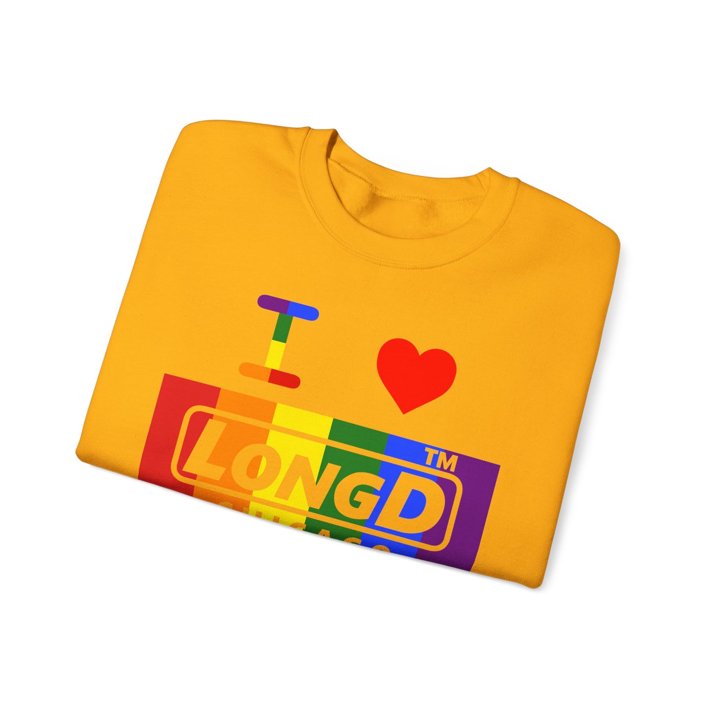 I Luv LongD negative vertical striped Chicago logo crewneck sweatshirt (Pride colors)
