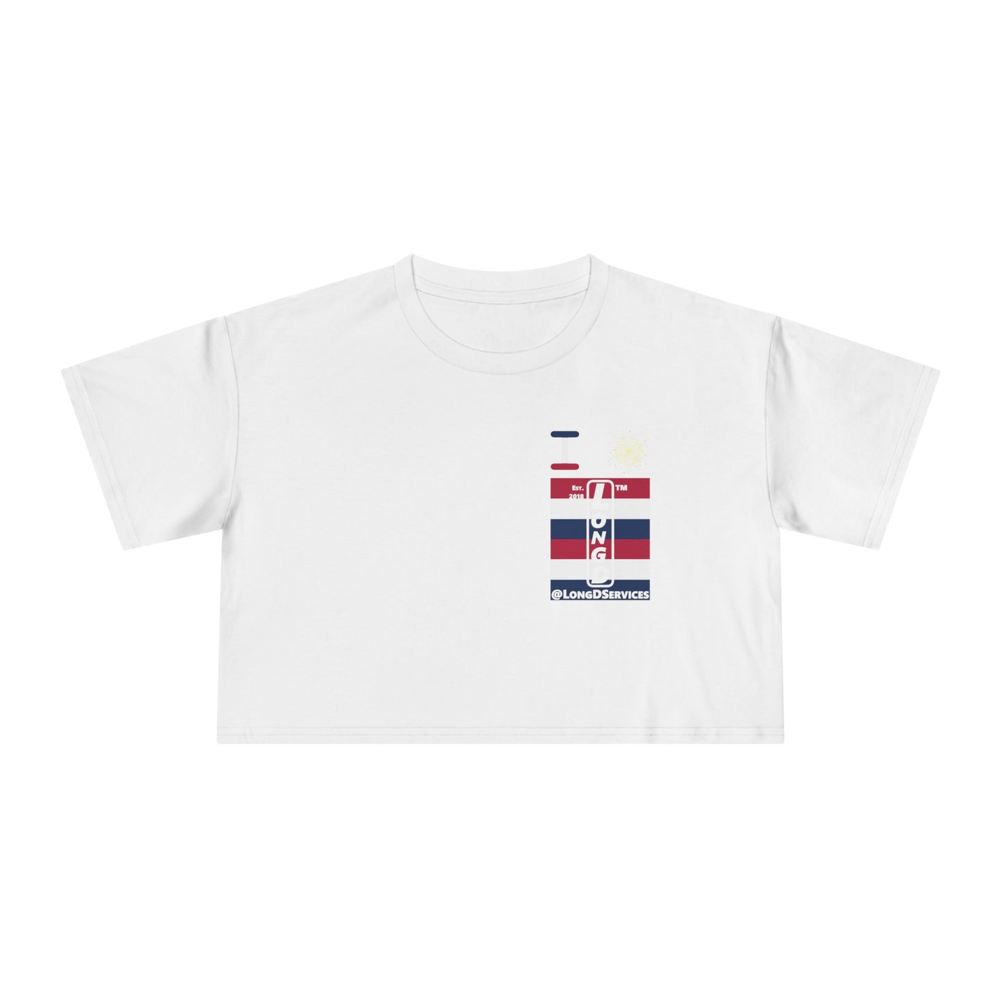 I burst LongD negative horizontal 6-striped upright single-breasted tag logo crop tee