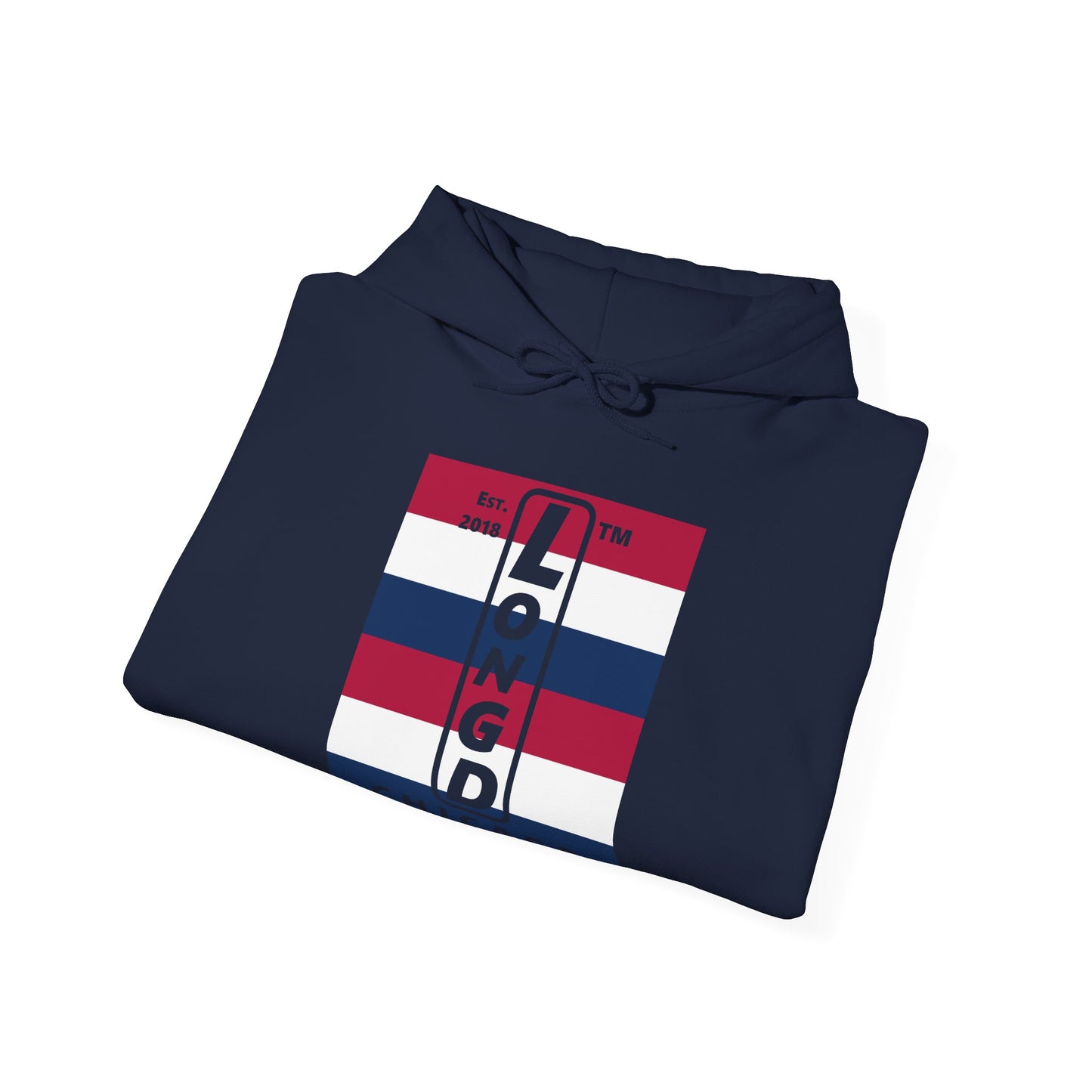 LongD® negative horizontal 6-striped upright Chicago logo hoodie