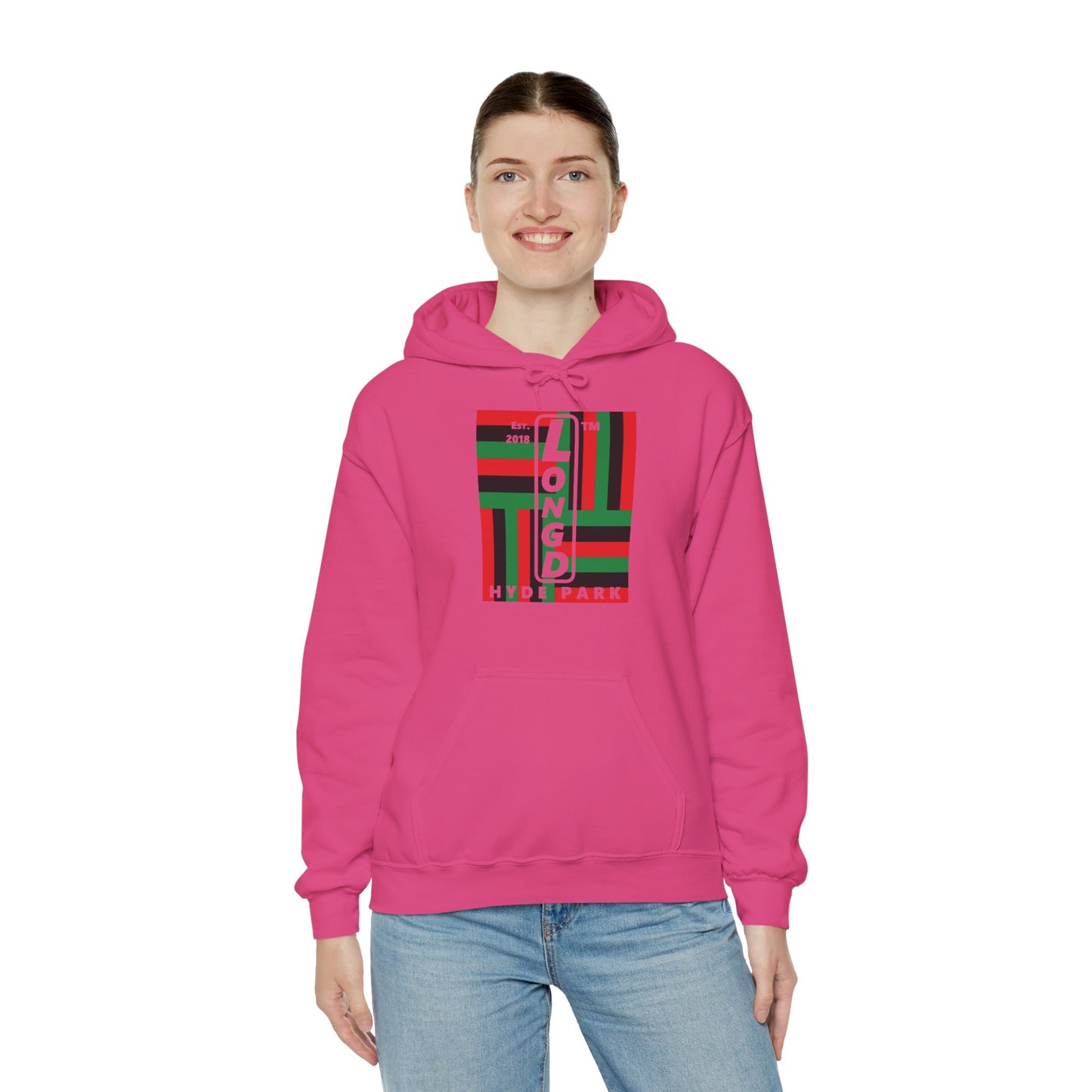 LongD® negative windmill upright Hyde Park logo hoodie (Juneteenth colors)