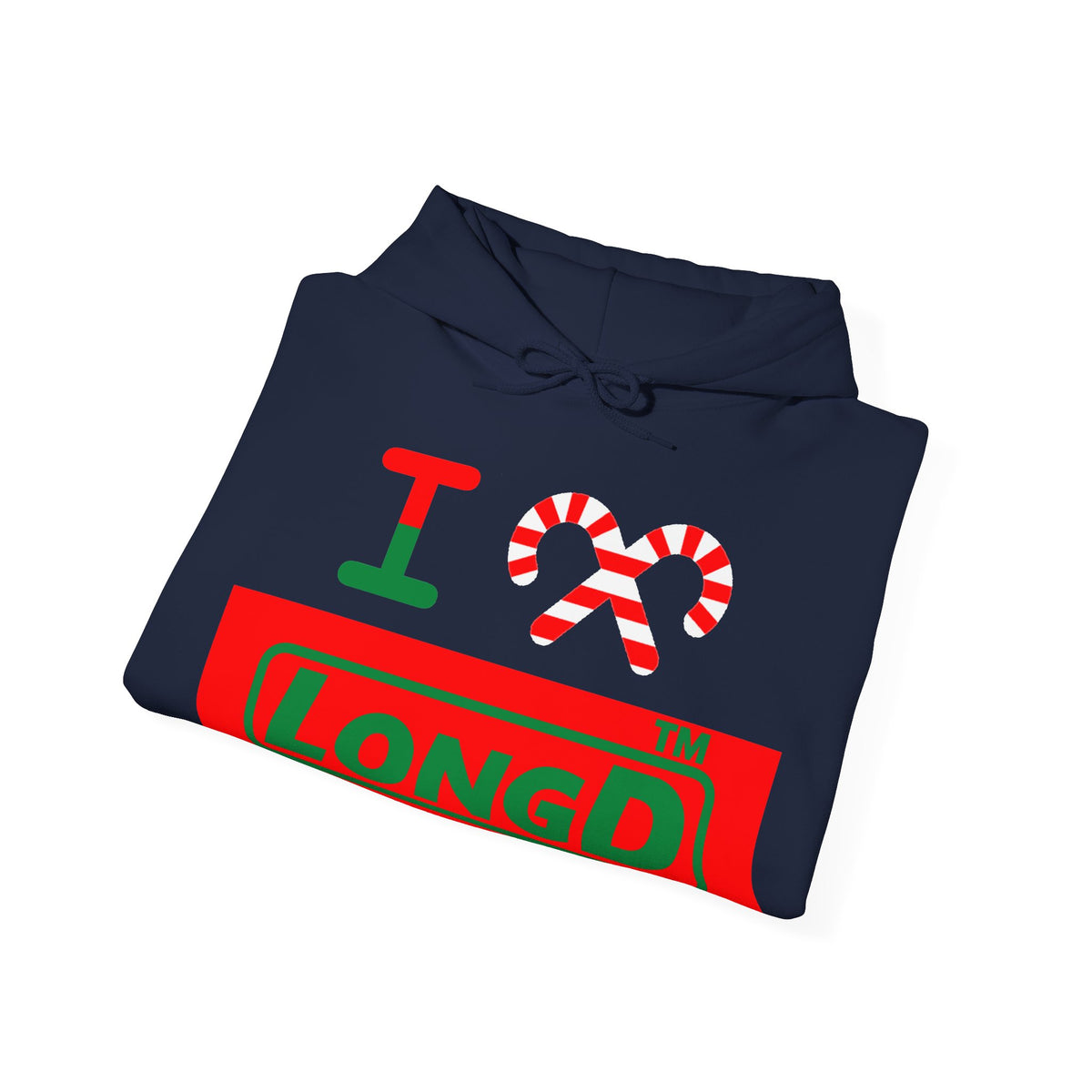 I candy cane LongD Hyde Park logo positive green on negative red hoodie