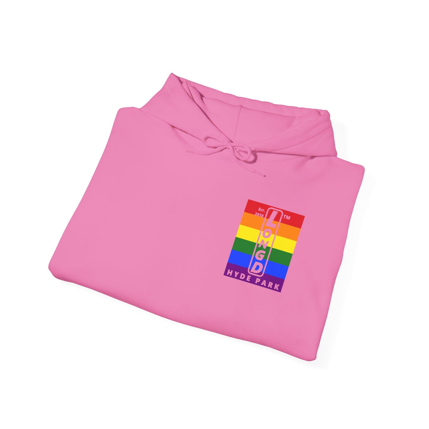 LongD single-breasted negative vertical 6-striped front-back upright Hyde Park logo hoodie (Pride colors)