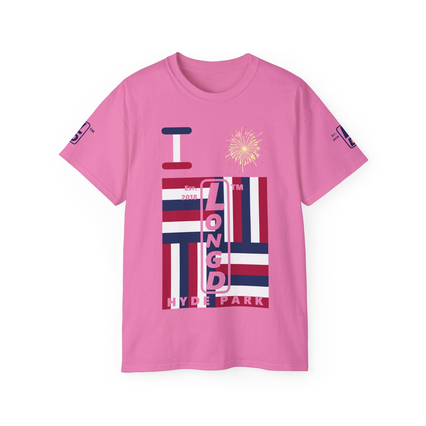 I Burst LongD cotton tee negative windmill 4-print Hyde Park upright logo (Patriotic colors)