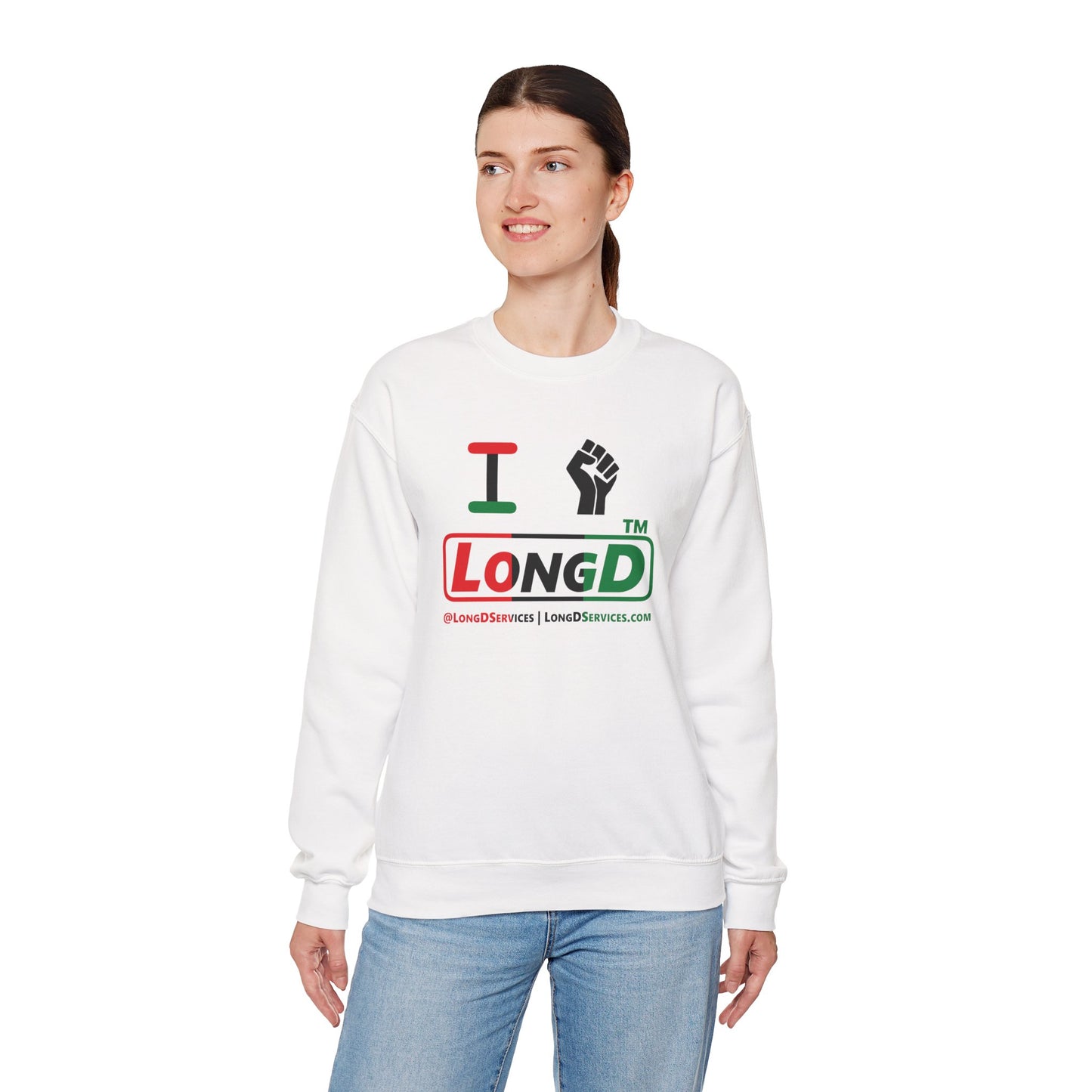 I fist LongD positive vertical 3-striped tag-domain logo crewneck sweatshirt