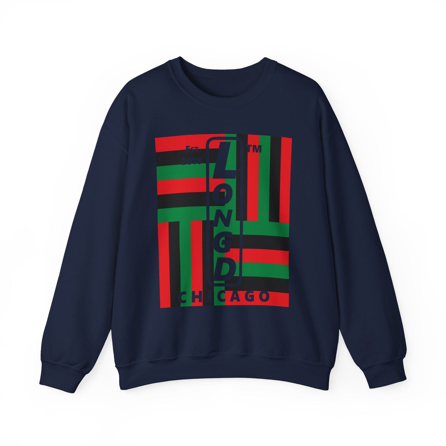 LongD negative windmill Chicago upright logo crewneck sweatshirt (Juneteenth colors)
