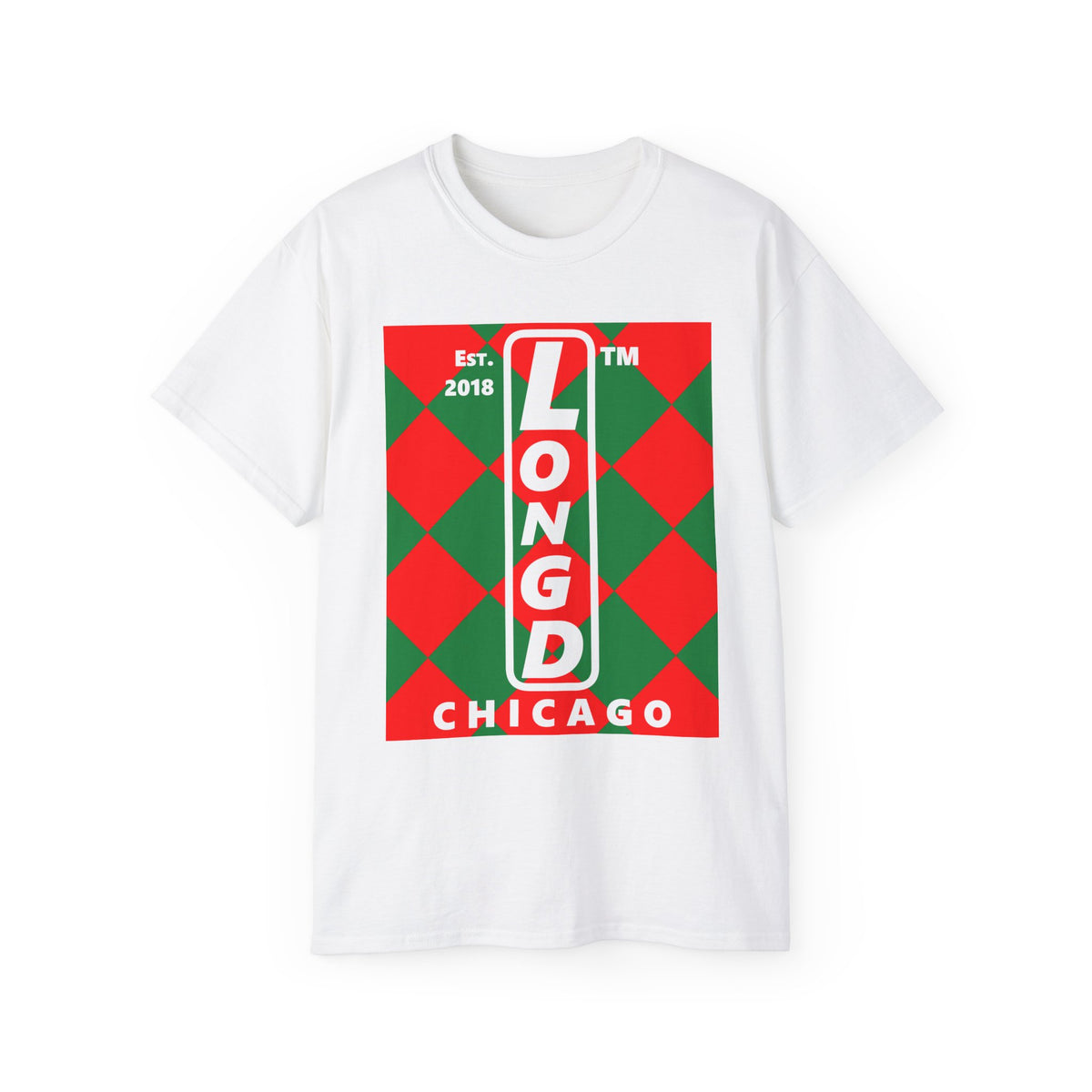 LongD Chicago negative upright argyle logo (Xmas colors) cotton tee
