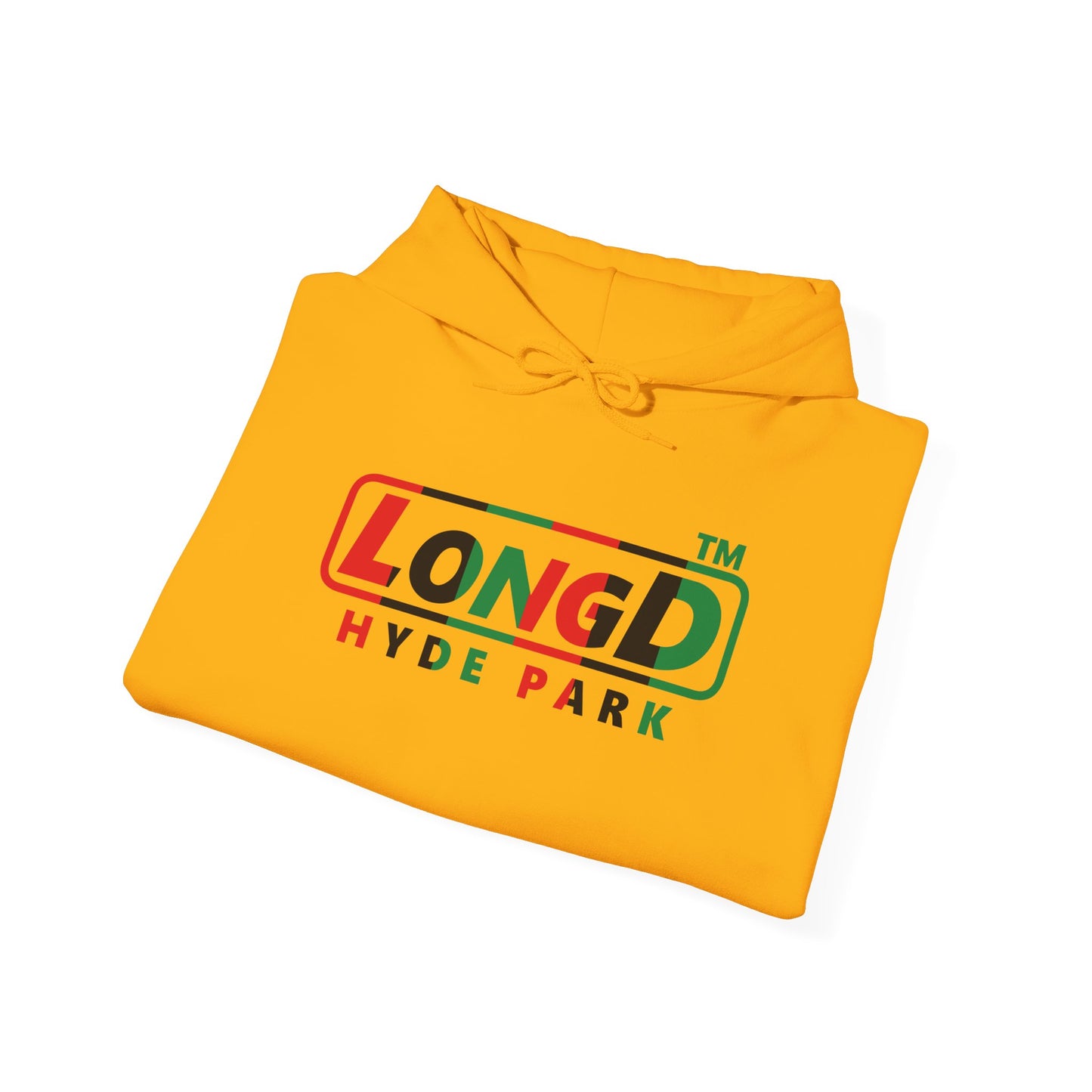 LongD® positive vertical 6-striped Hyde Park logo Hoodie (Juneteenth colors)
