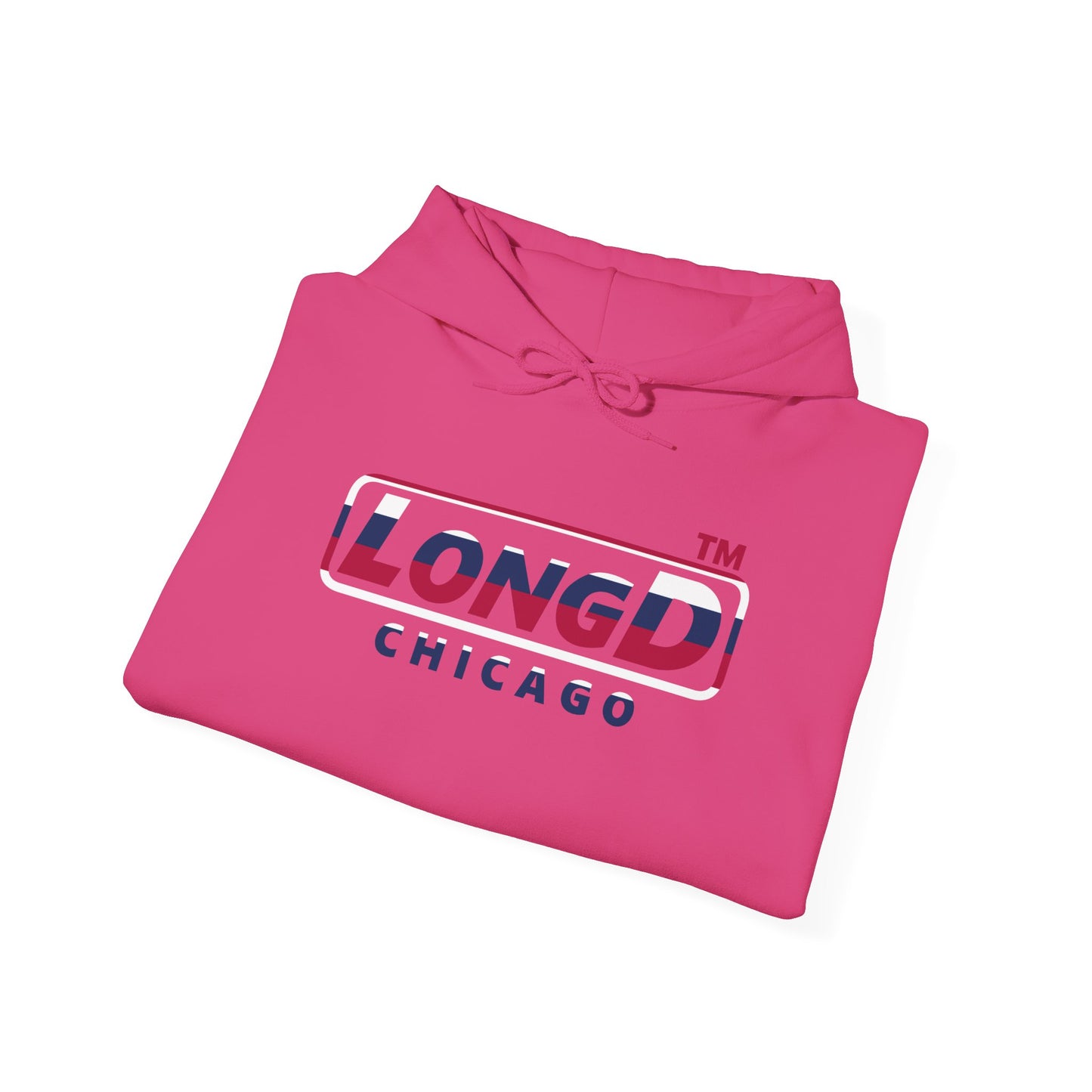 LongD® positive horizontal 6-striped Chicago logo hoodie (patriotic colors)