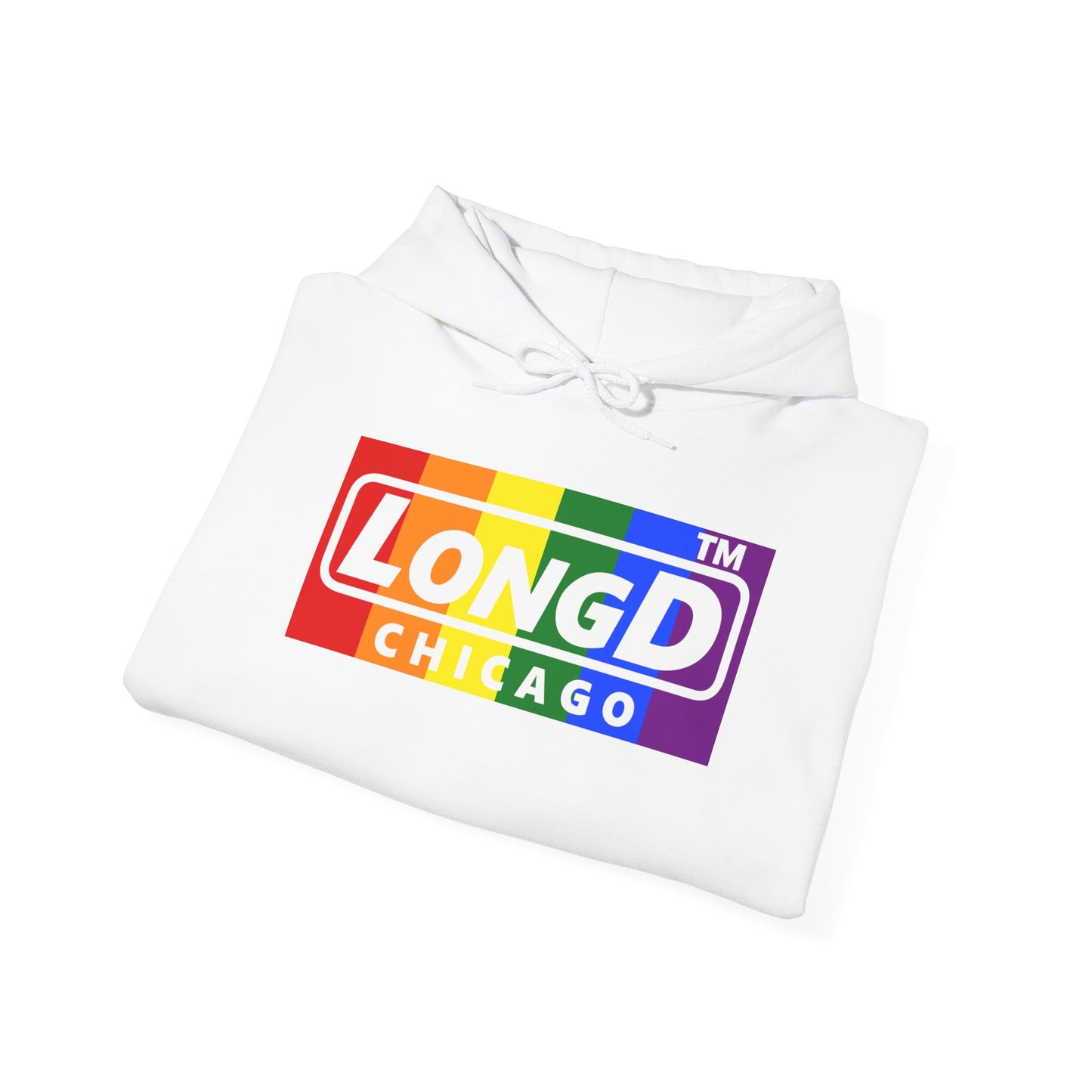 LongD® negative vertical striped 4-print Chicago logo hoodie (Pride colors)