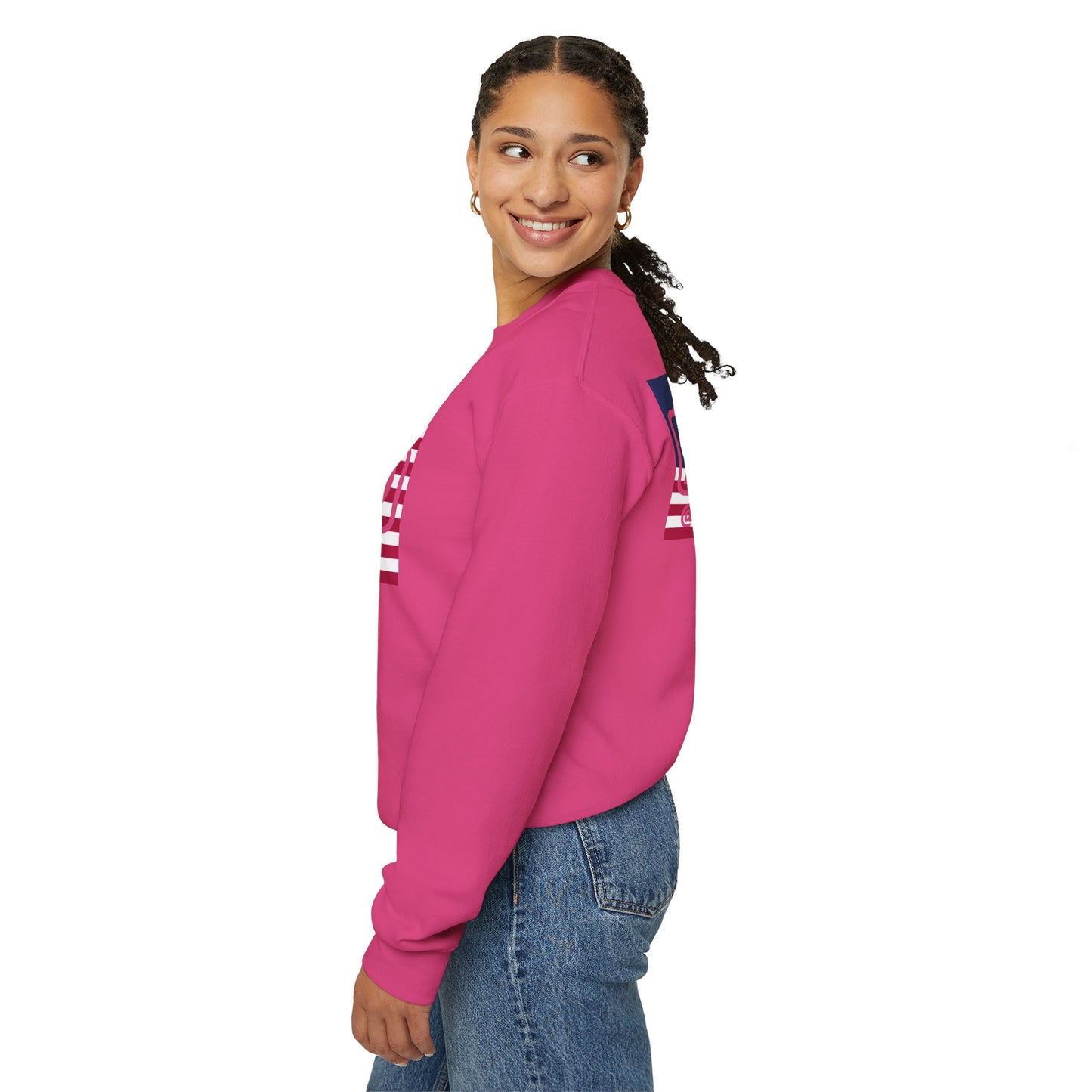LongD negative flag front-back Hyde Park logo crewneck sweatshirt (patriotic colors)