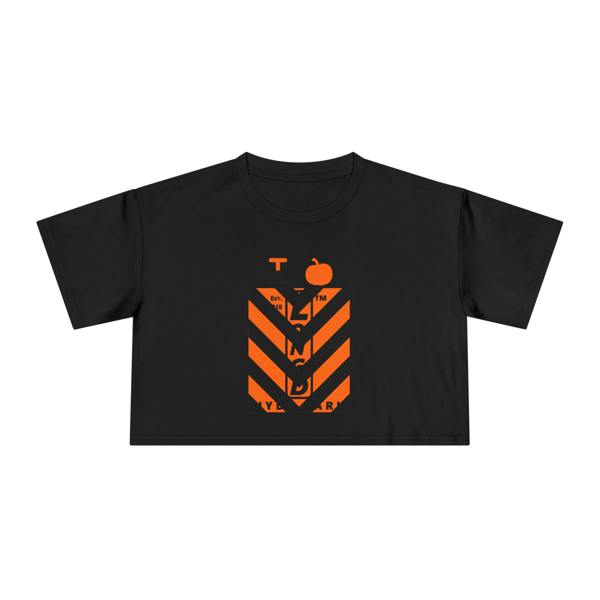 I pumpkin LongD Hyde Park negative upright downward chevron logo crop tee