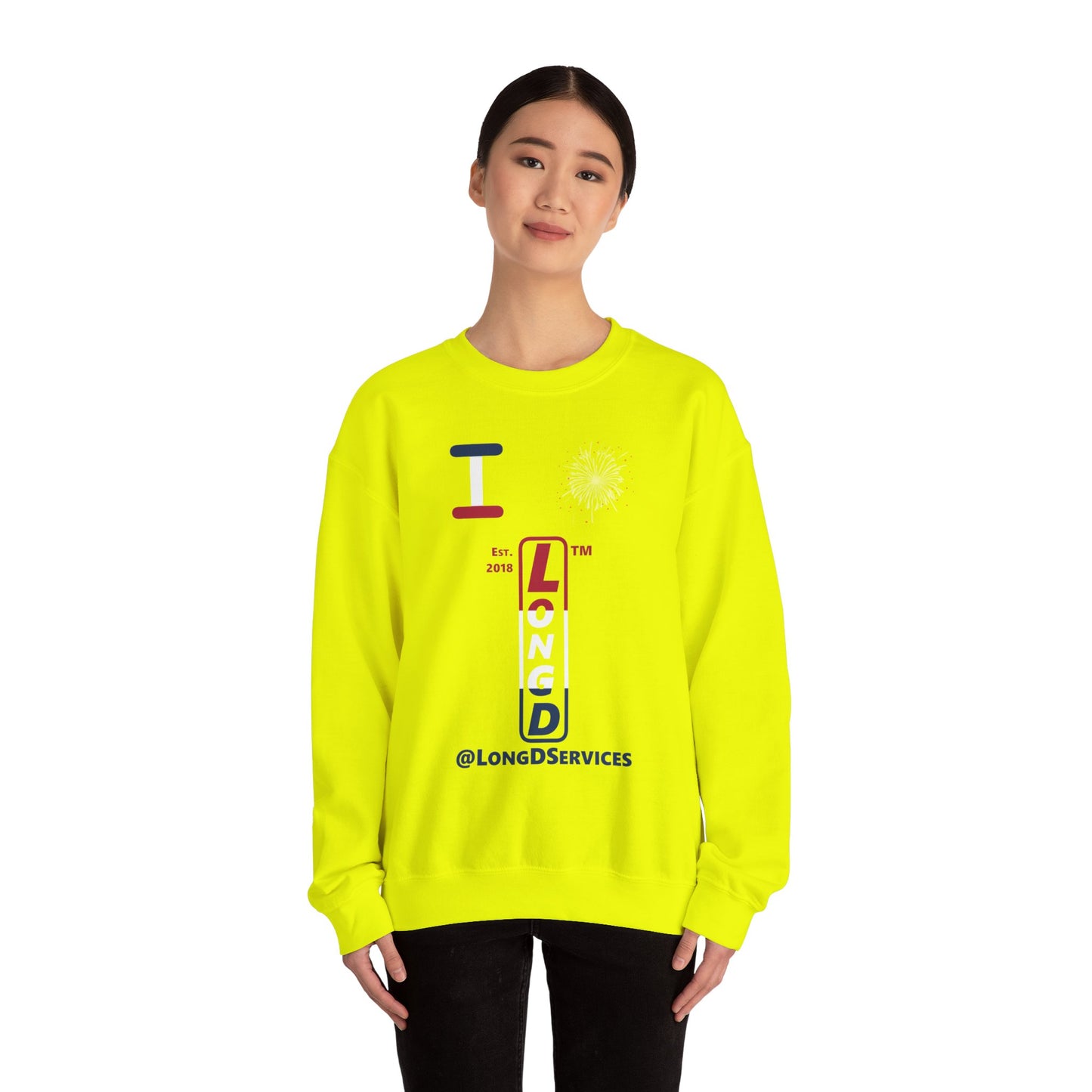 I Burst LongD positive horizontal 3-striped tag upright logo crewneck sweatshirt